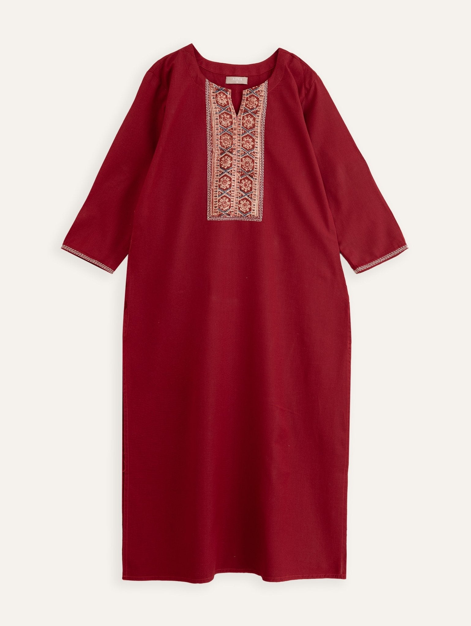 Aneena Cotton Flax Straight Kurta - AINA