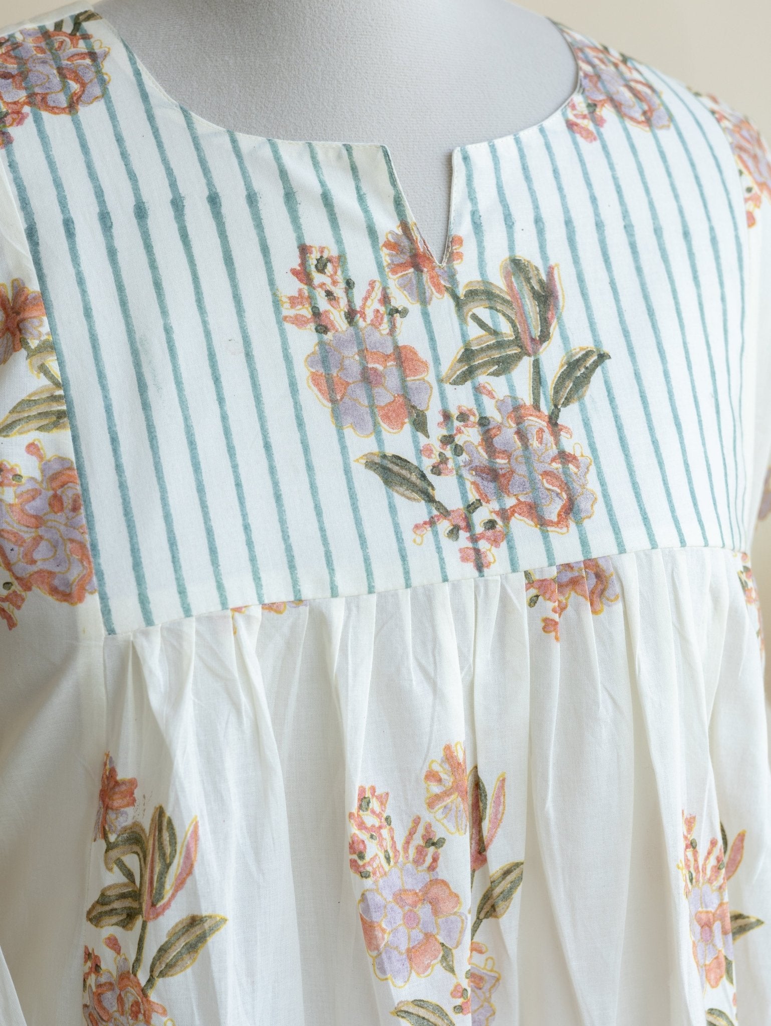 Anegha Cotton Block Printed A - Line Kurta - AINA