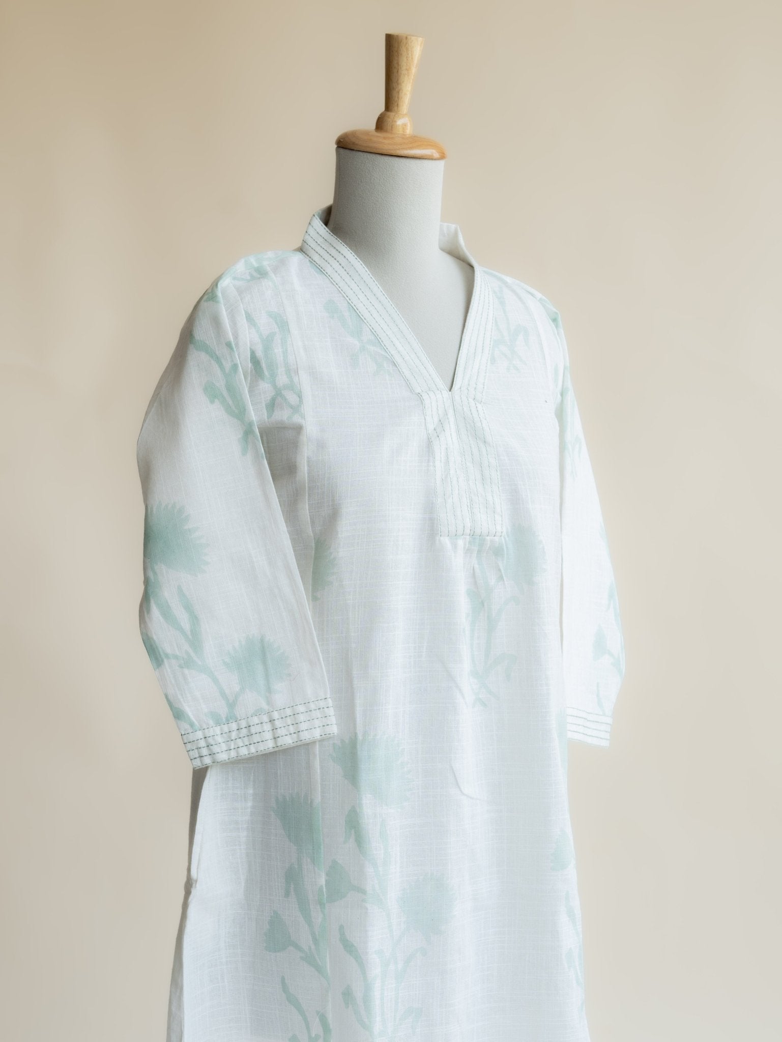Aneya Cotton Slub Block Printed A - Line Kurta - AINA