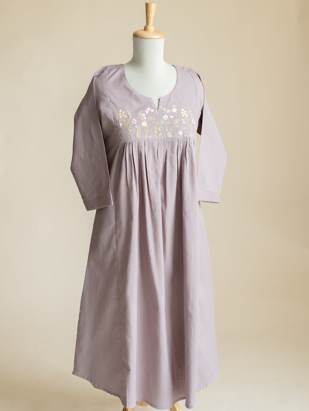 Aneyah Cotton Flax Embroidered A - Line Kurta - AINA