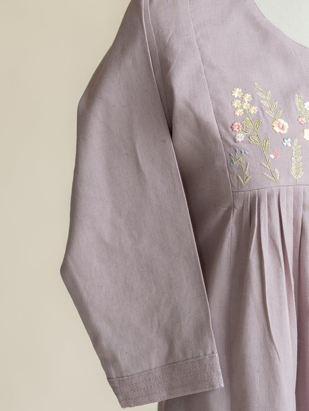 Aneyah Cotton Flax Embroidered A - Line Kurta - AINA