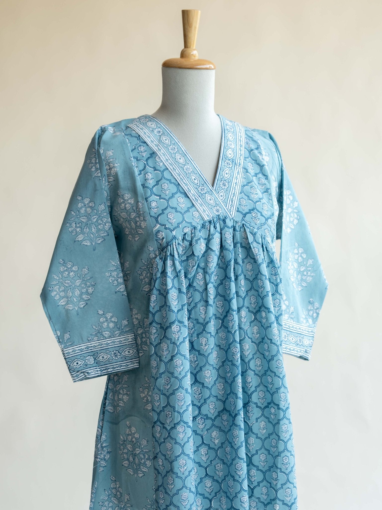 Anika Cotton Block Printed A Line Kurta - AINA