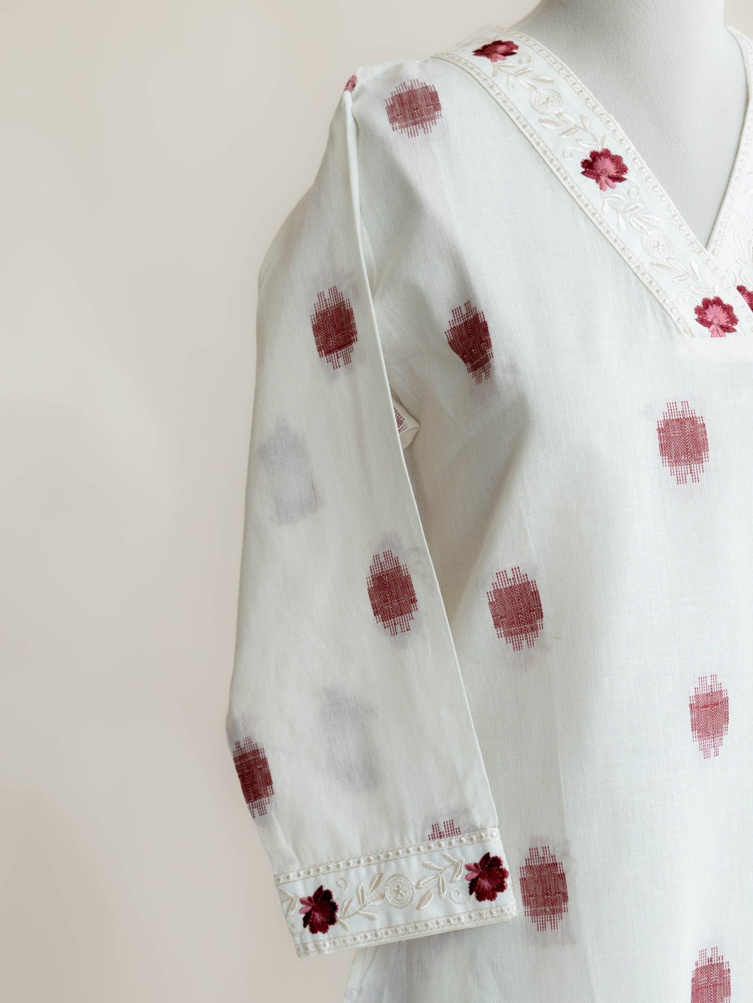 Anshuma Cotton Handloom Embroidered A - Line Kurta - AINA