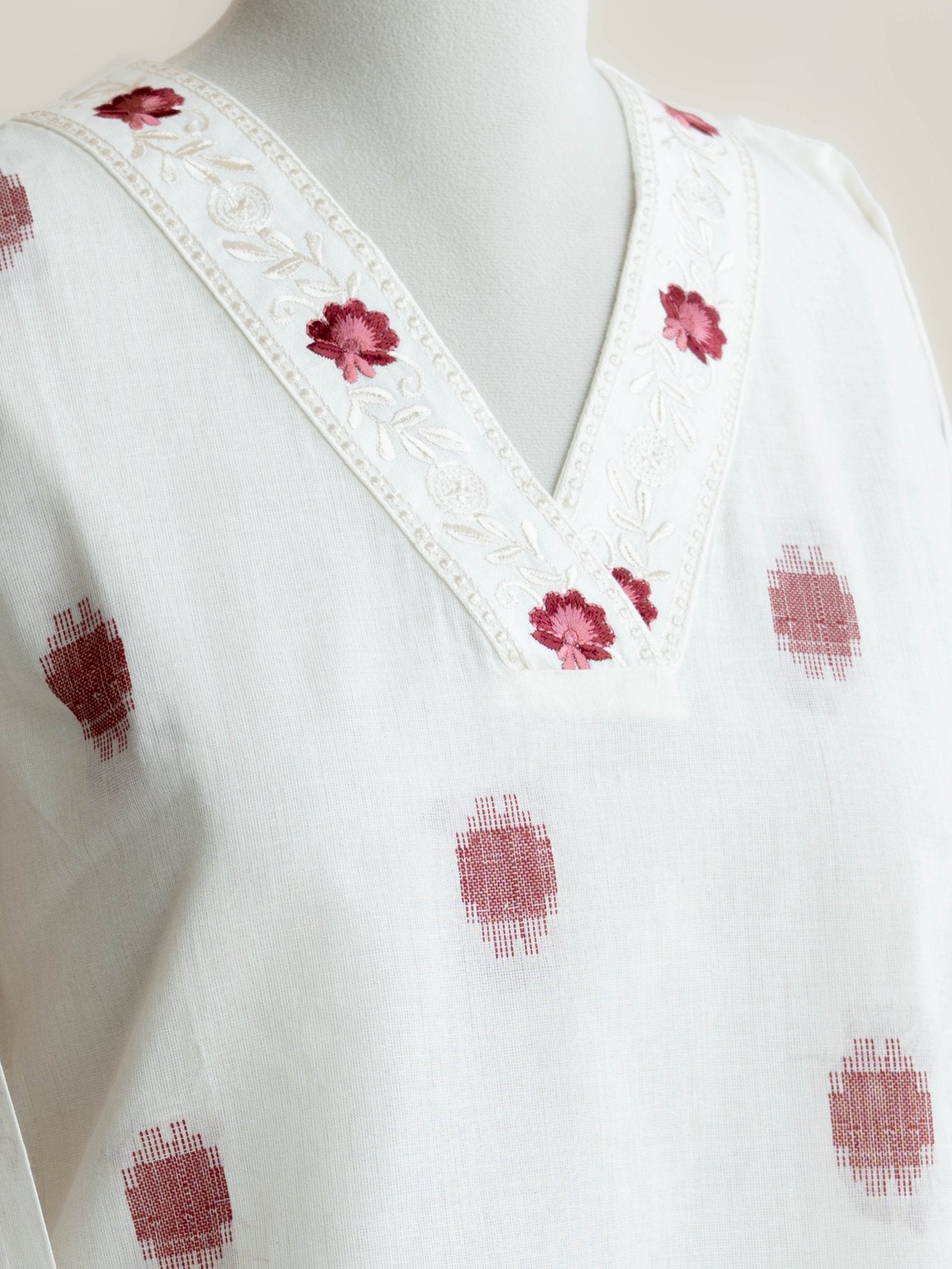 Anshuma Cotton Handloom Embroidered A - Line Kurta - AINA