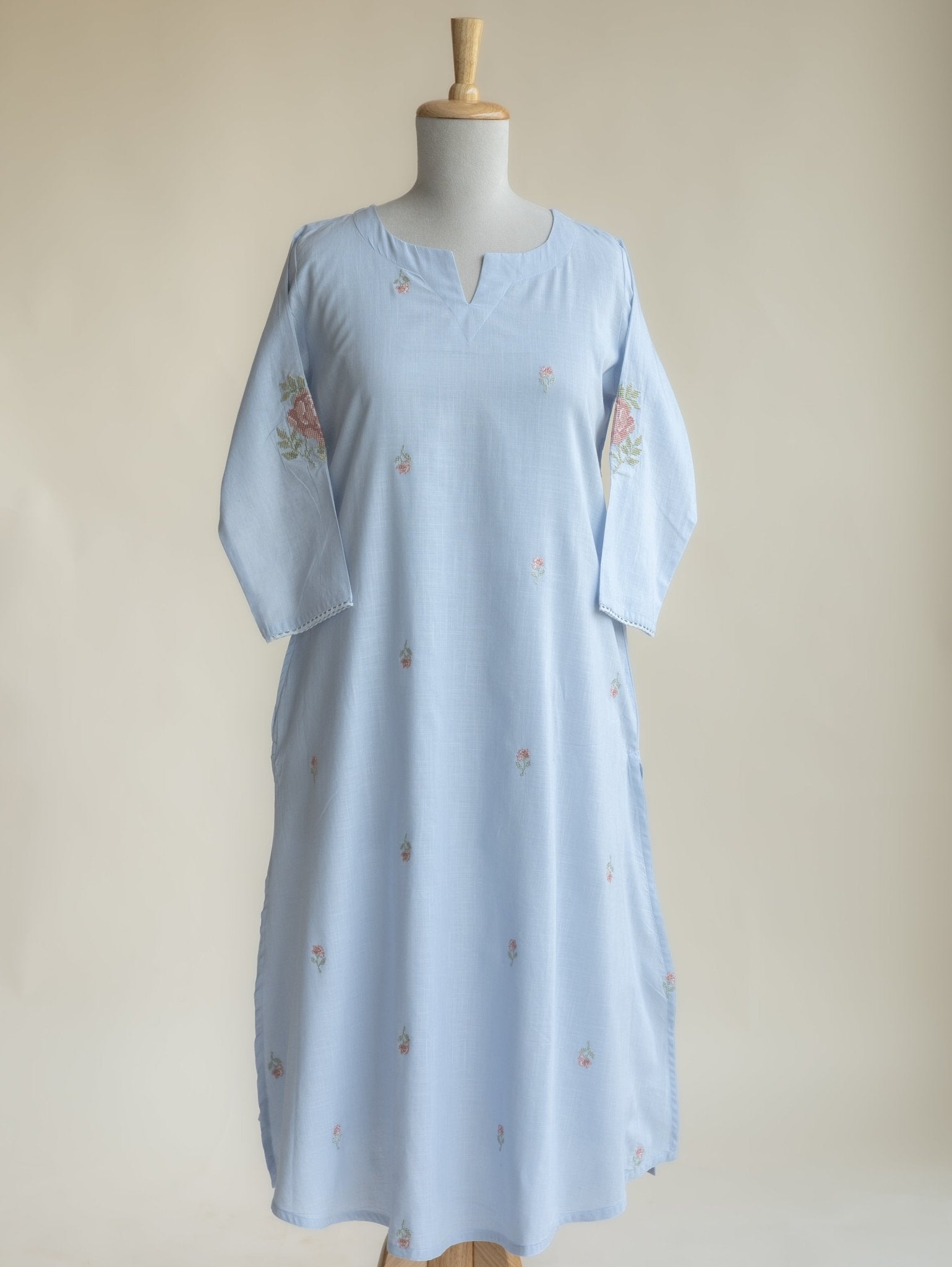 Anulya Cotton Embroidered A - Line Kurta - AINA