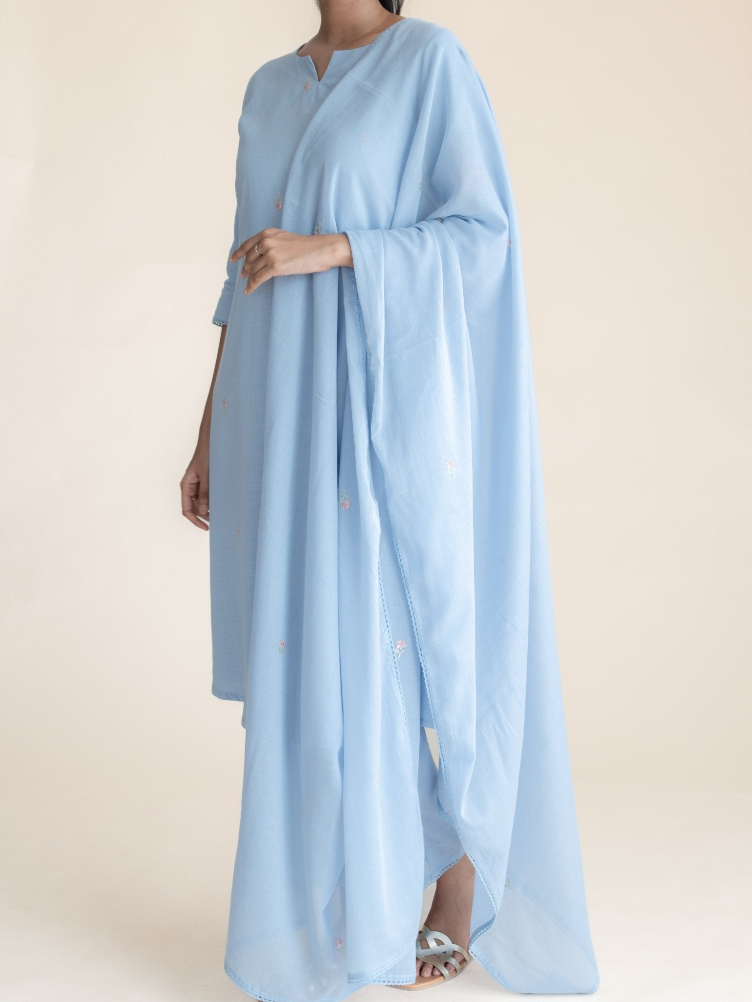 Anulya Cotton Embroidered A - Line Suit Set - AINA