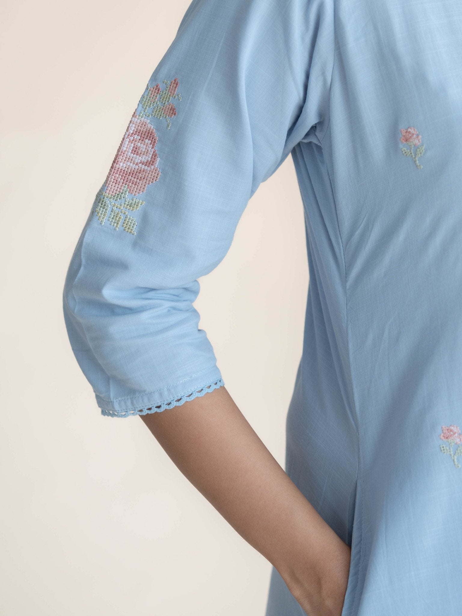 Anulya Cotton Embroidered A - Line Suit Set - AINA