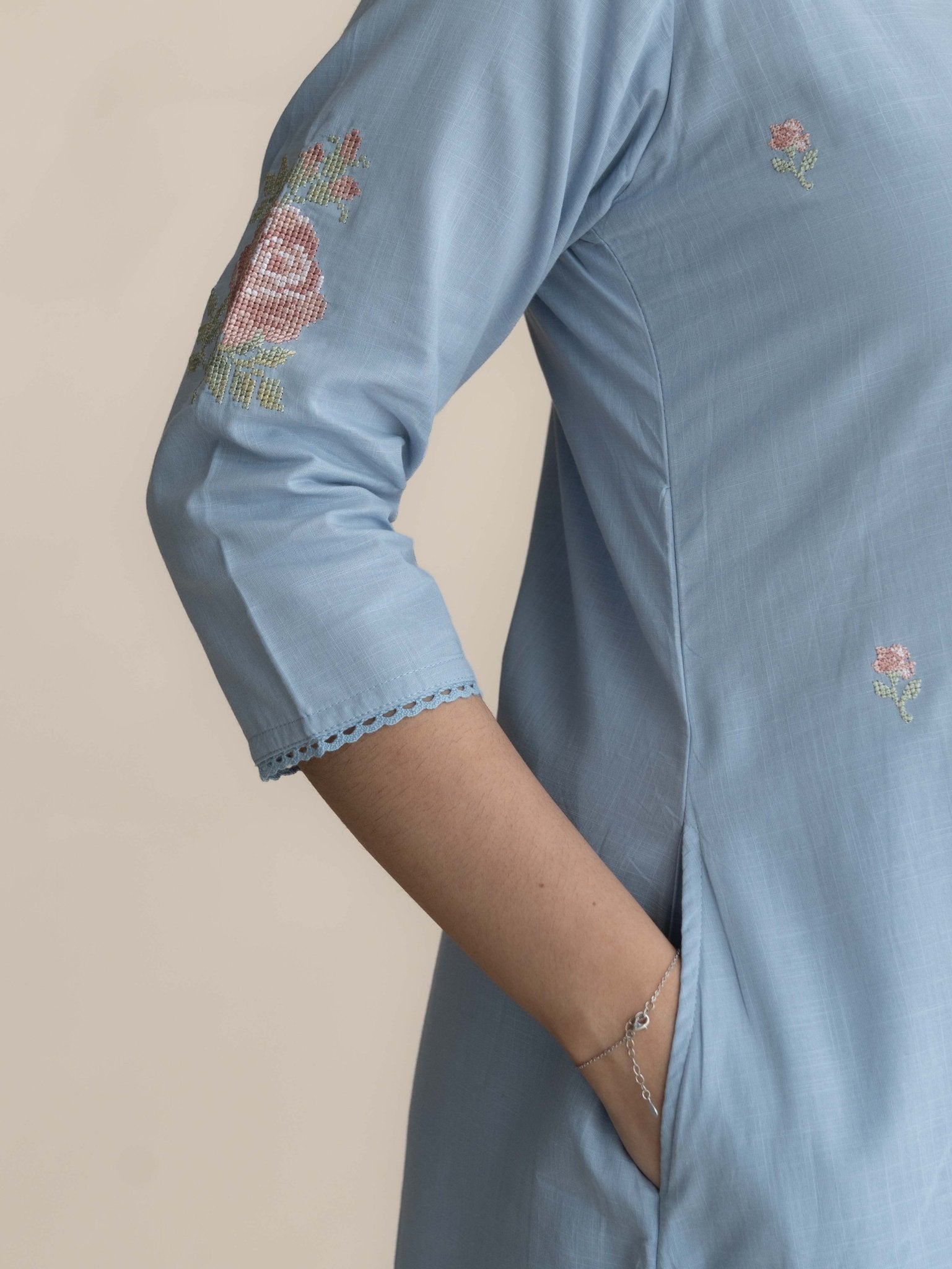 Anulya Cotton Embroidered A-Line Suit Set - AINA