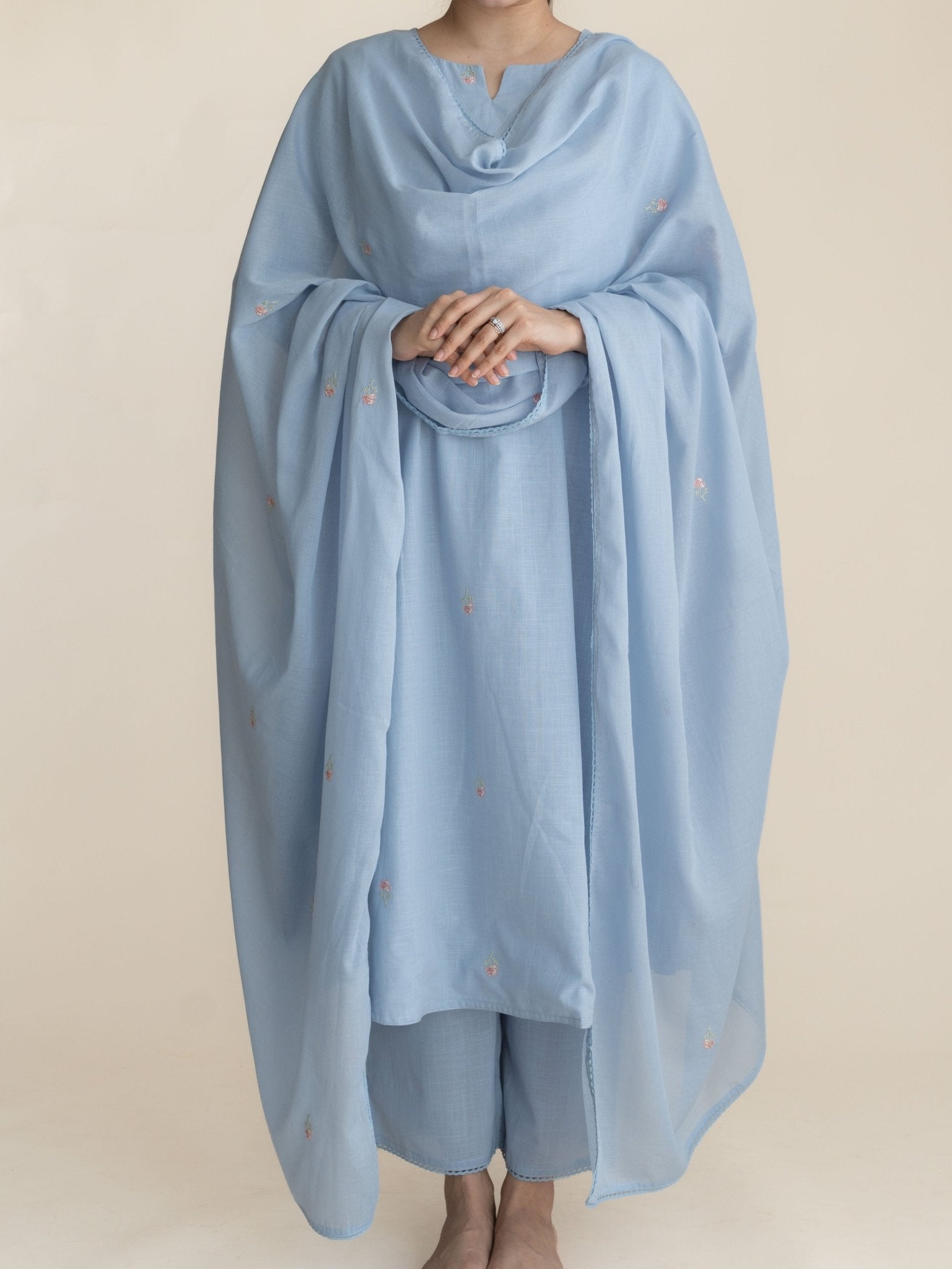 Anulya Cotton Embroidered A-Line Suit Set - AINA