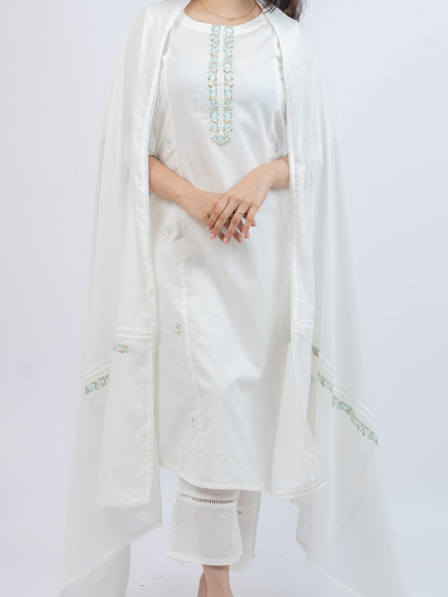 Apoorva Cotton Embroidered A - Line Suit Set - AINA