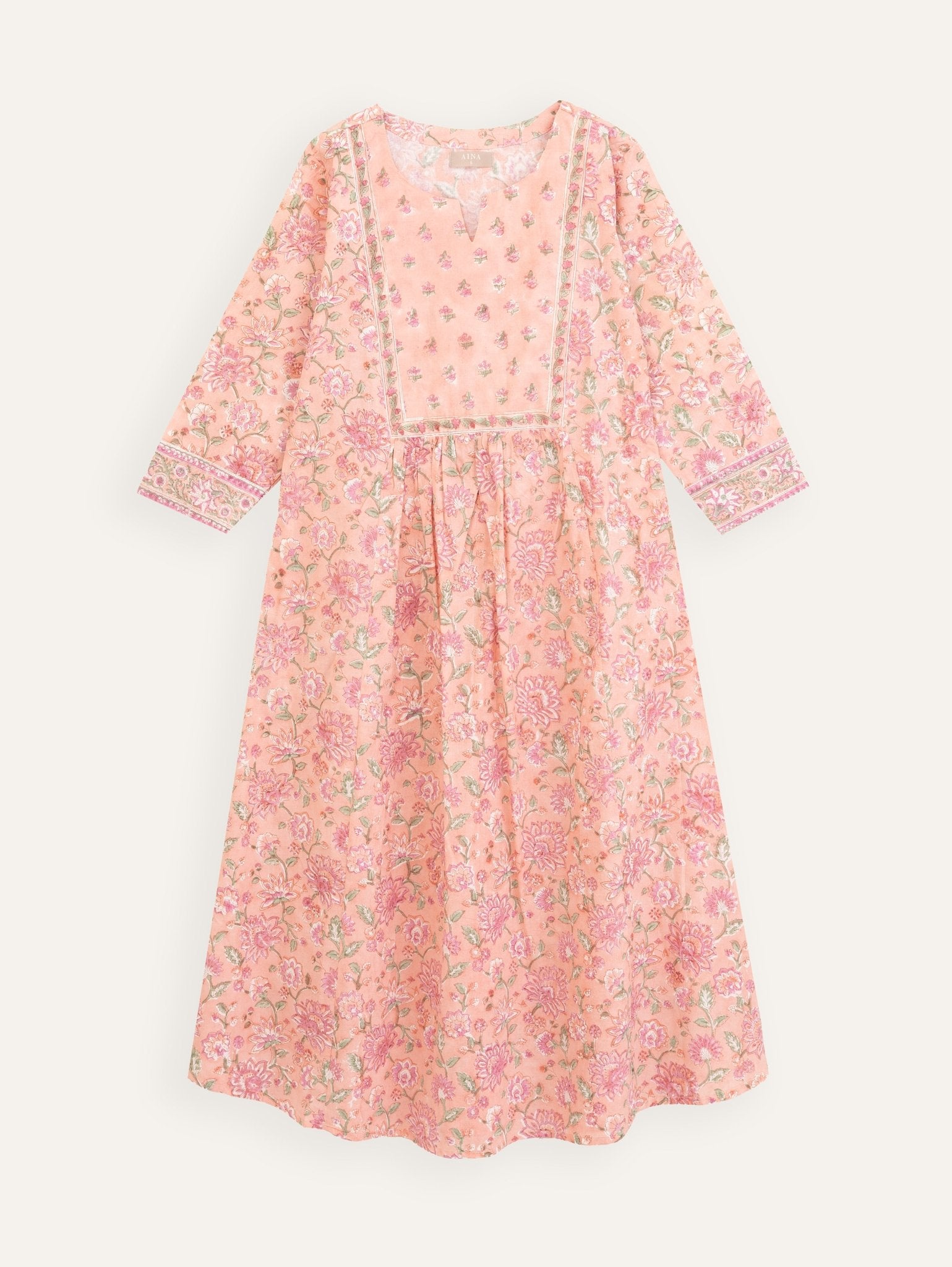 Aradhya Cotton Block Printed A - Line Kurta - AINA