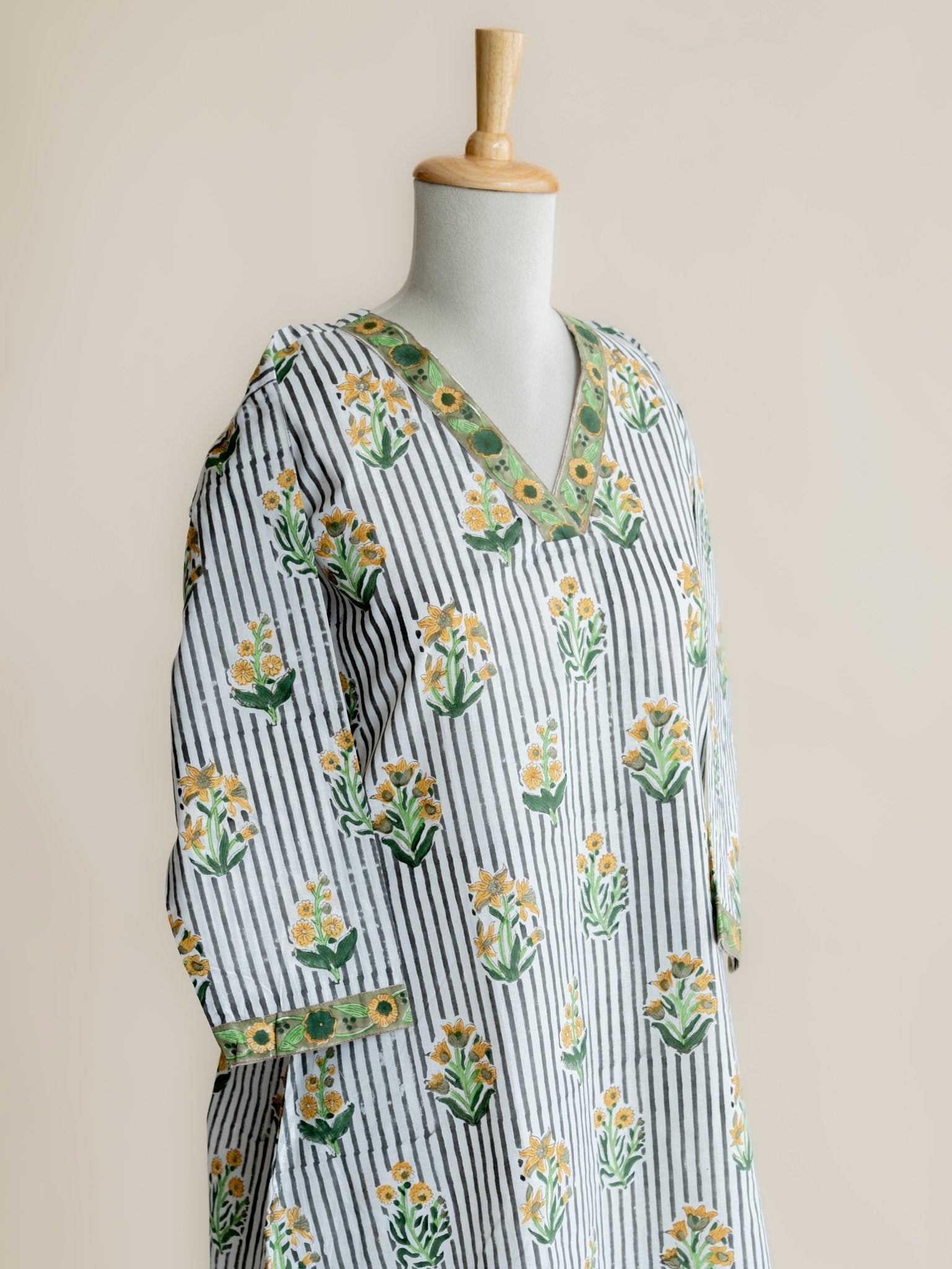 Aranya Cotton Block Printed A - Line Kurta - AINA
