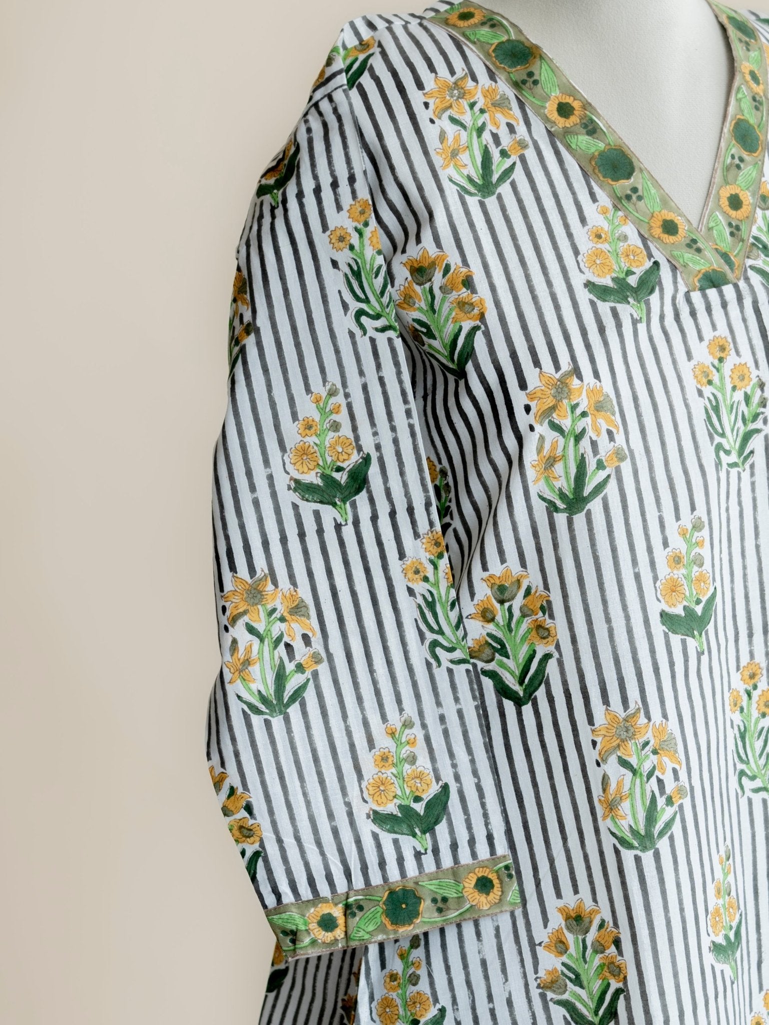Aranya Cotton Block Printed A - Line Kurta - AINA