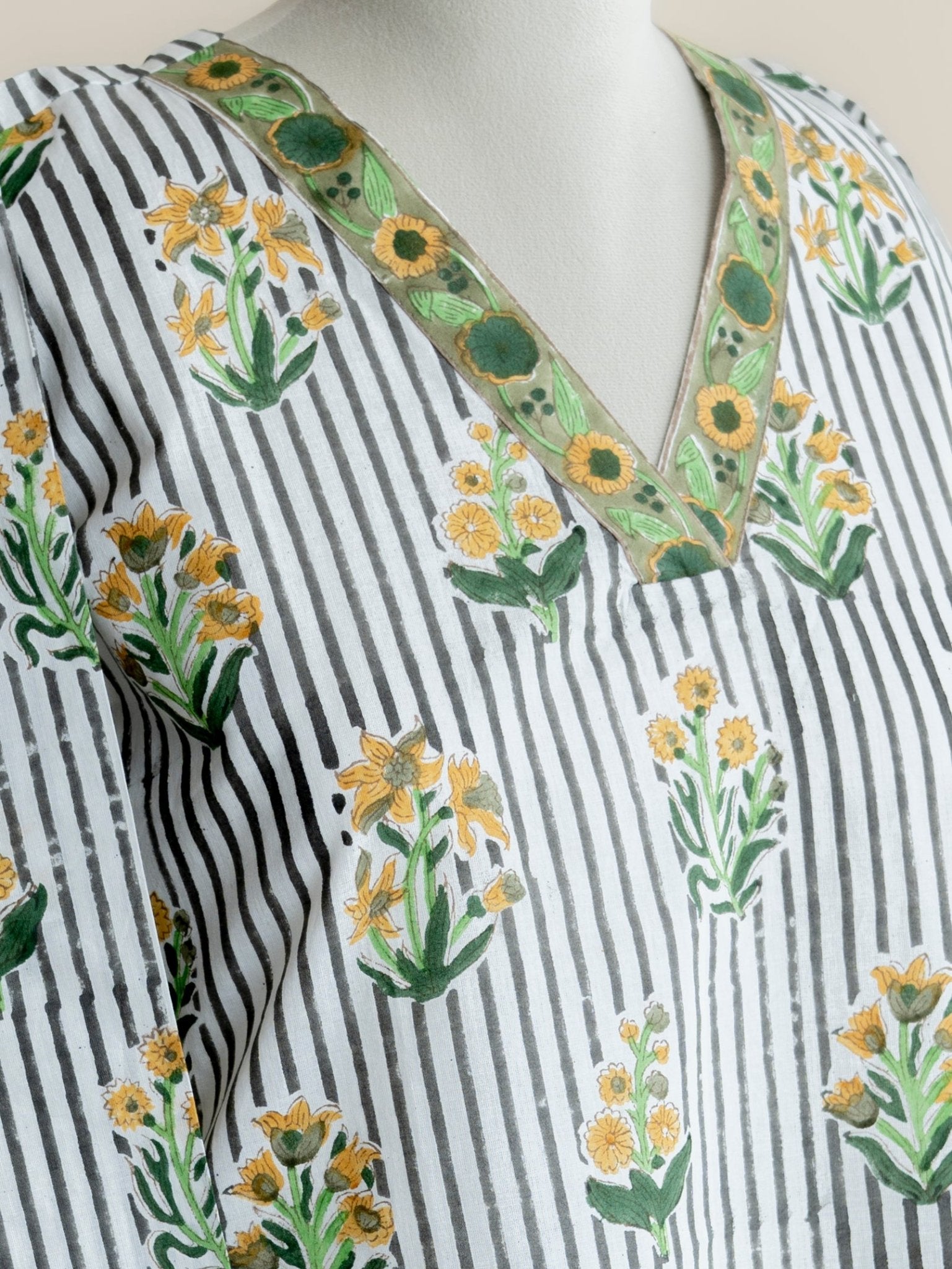 Aranya Cotton Block Printed A - Line Kurta - AINA