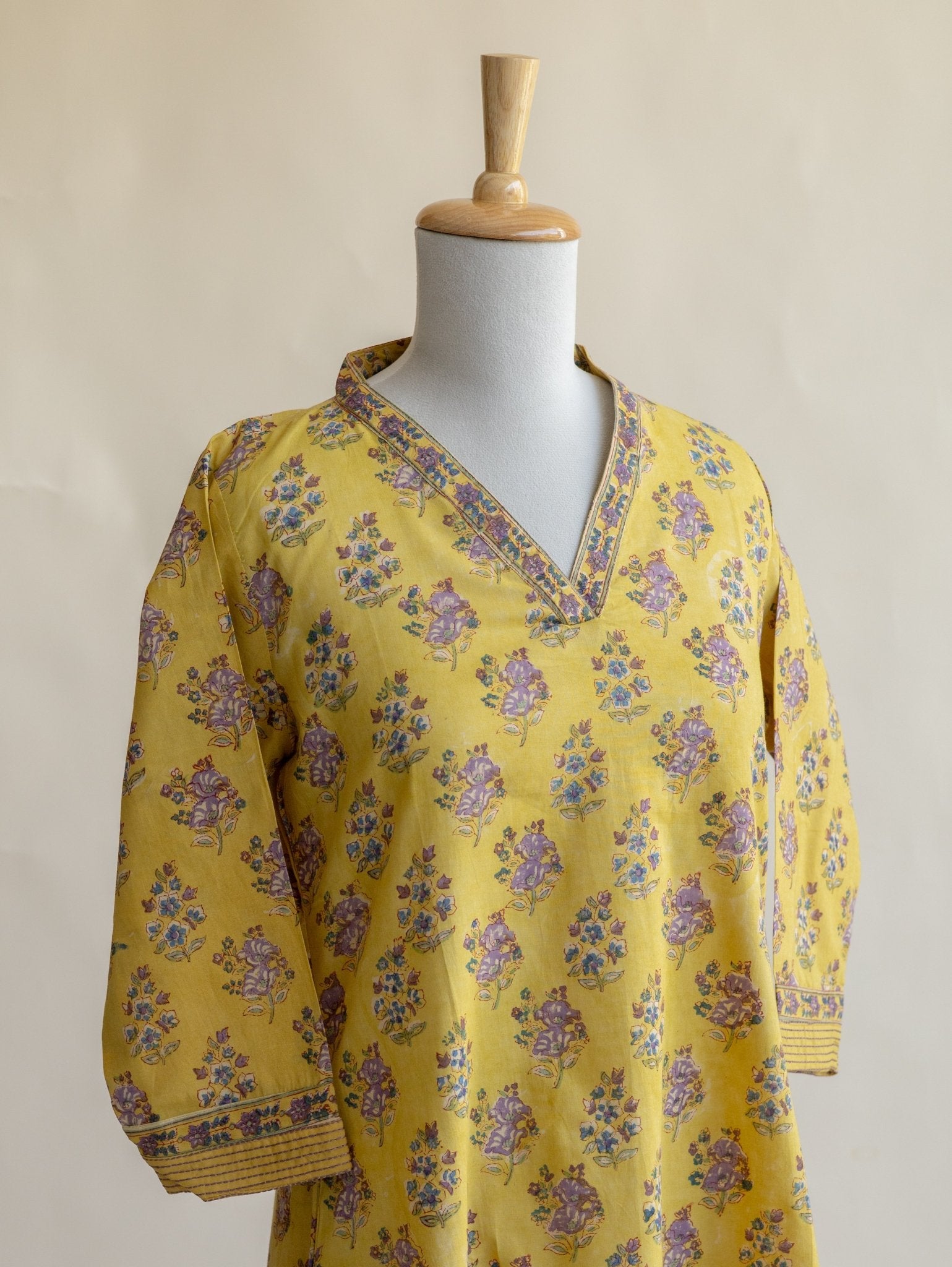 Arhana Cotton Block Printed A - Line Kurta - AINA
