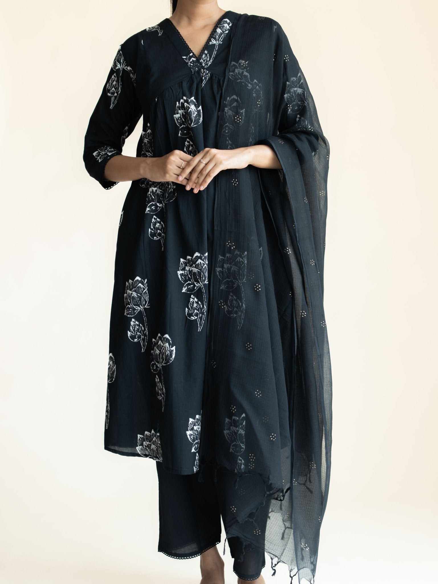 Arhana Cotton Block Printed A - Line Suit Set - AINA