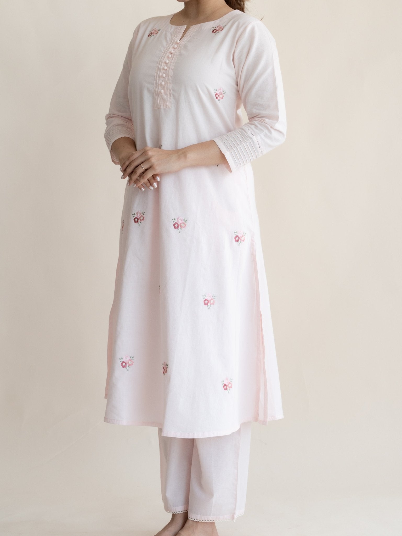 Arohi Cotton Embroidered A - Line Suit Set - AINA