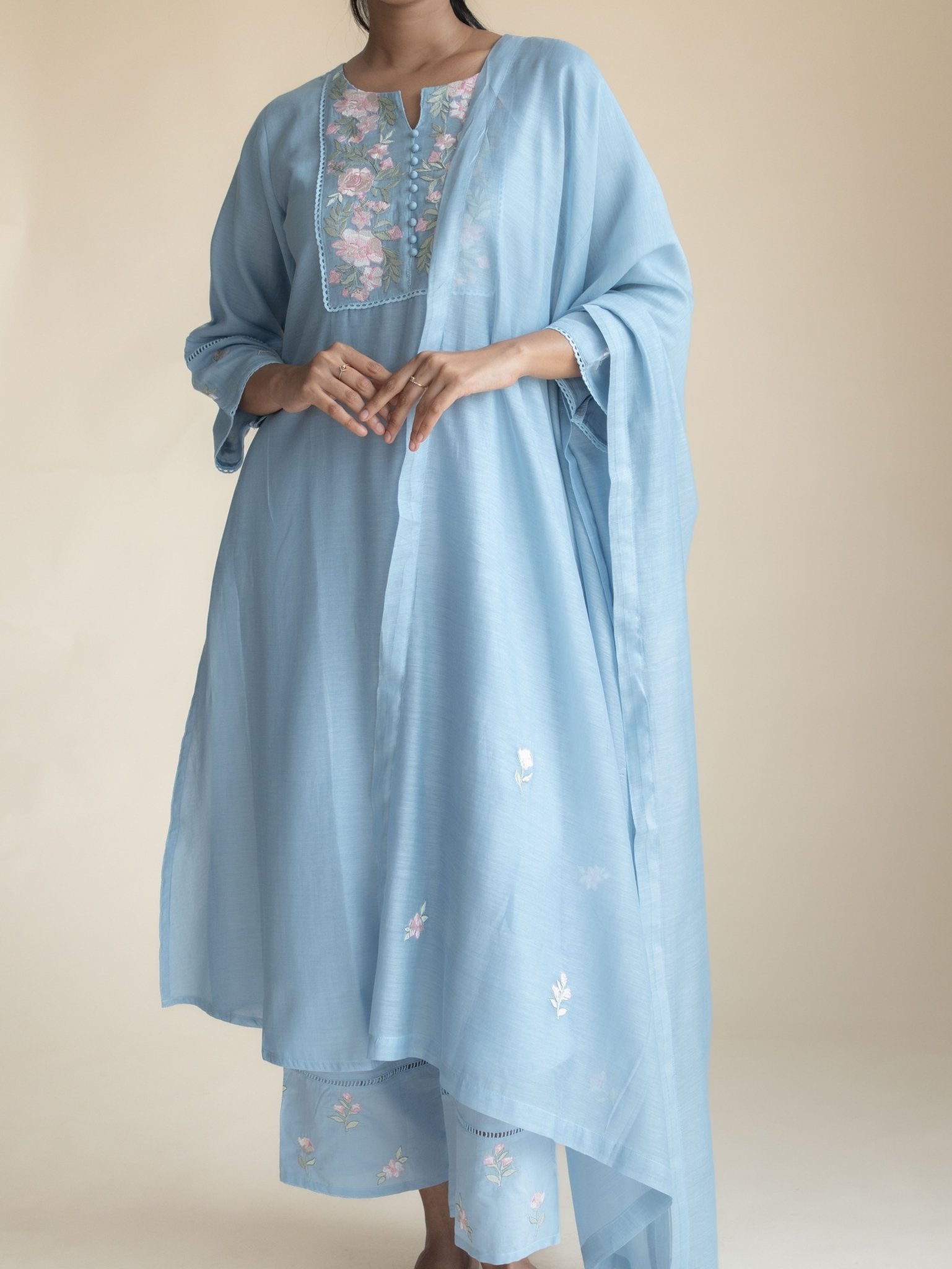 Arsha Chanderi Embroidered A - Line Suit Set - AINA