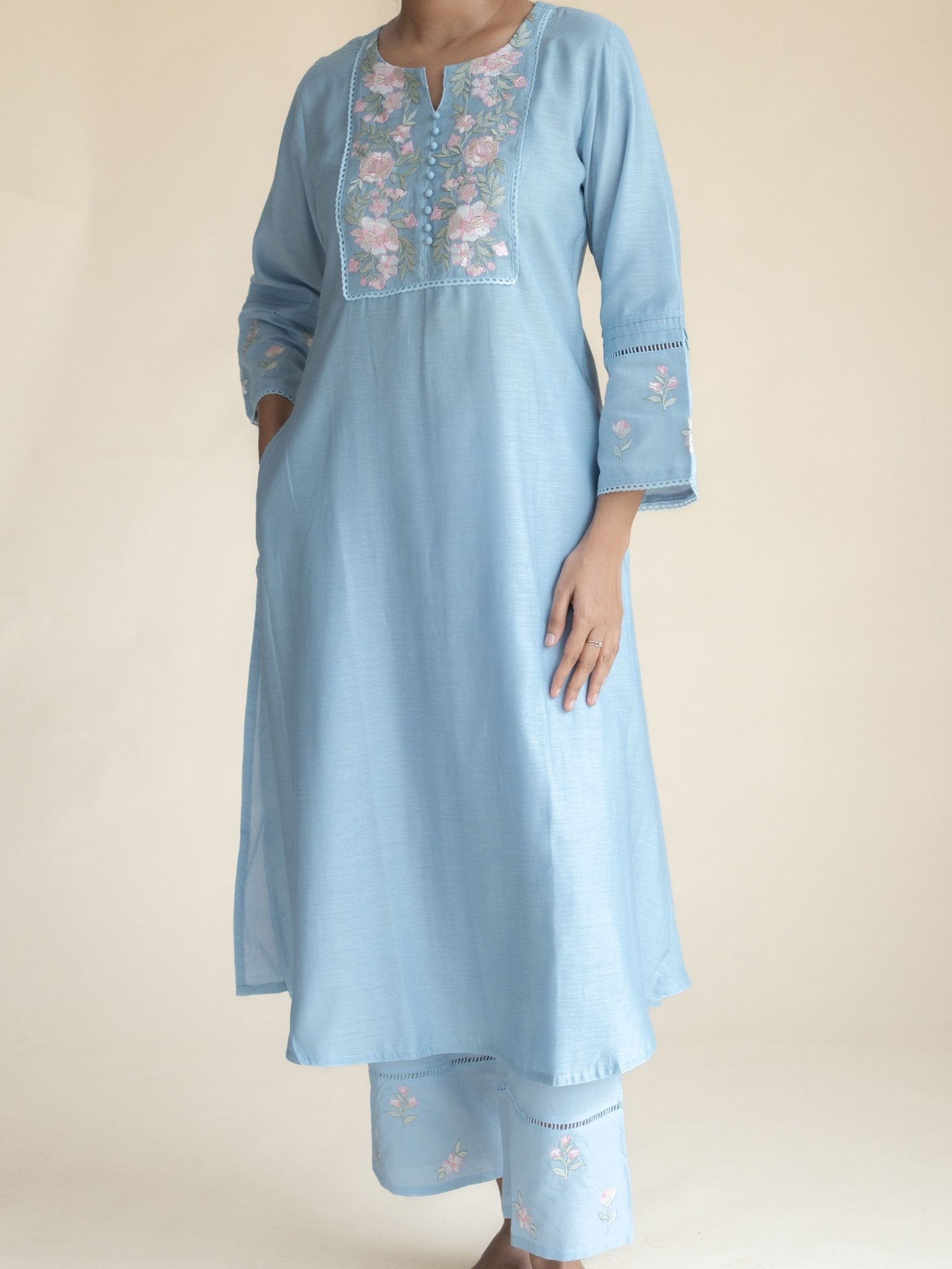 Arsha Chanderi Embroidered A - Line Suit Set - AINA