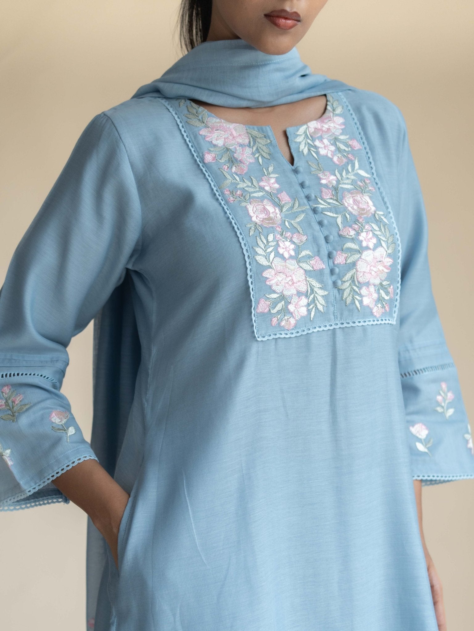 Arsha Chanderi Embroidered A - Line Suit Set - AINA
