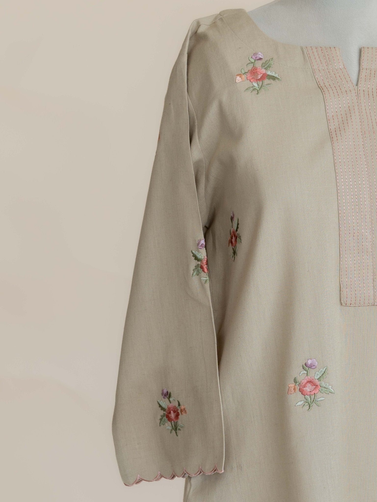 Ashal Cotton Flax Embroidered Straight Kurta - AINA