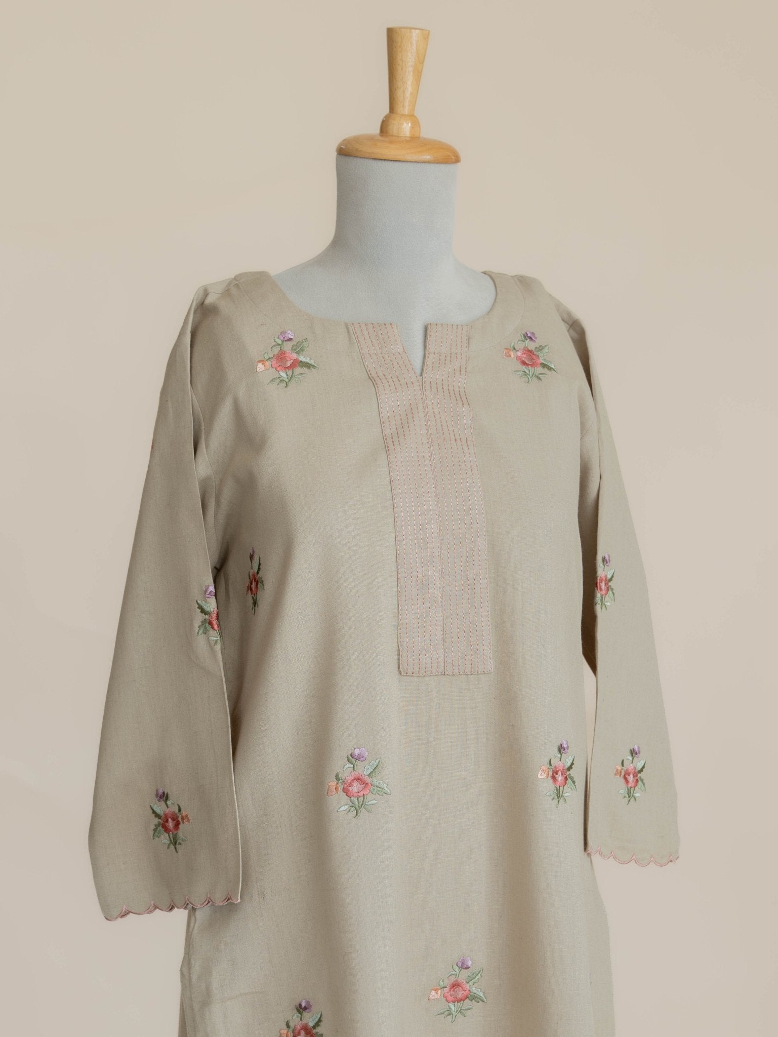 Ashal Cotton Flax Embroidered Straight Kurta - AINA