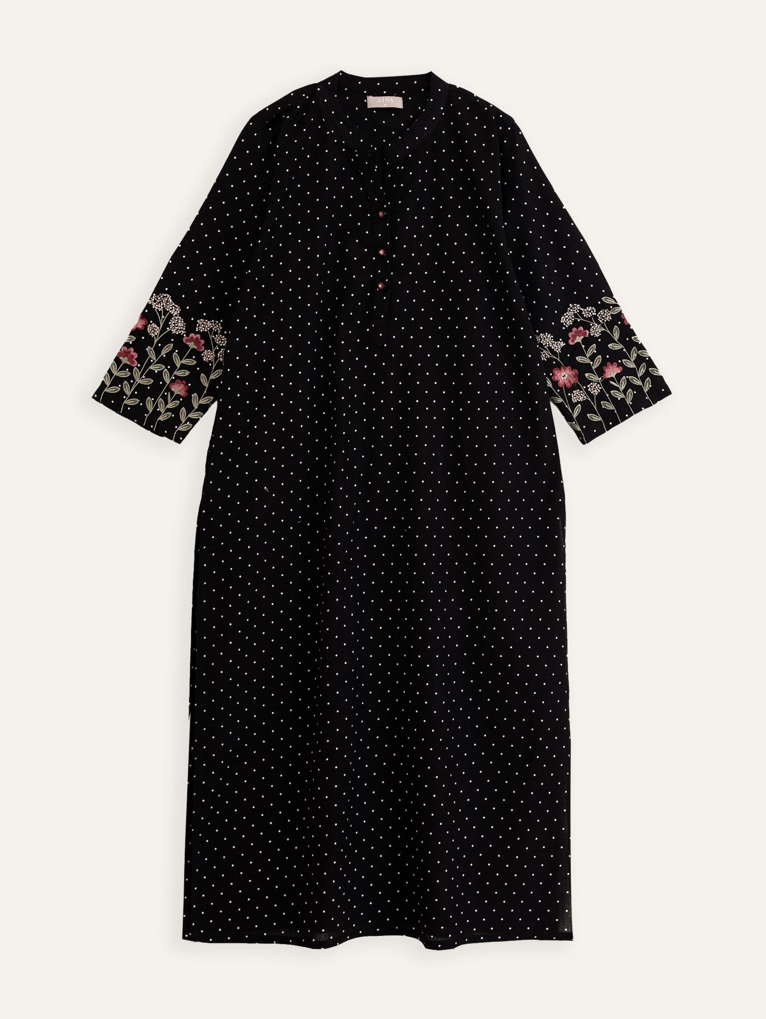 Aslah Cotton Flax Embroidered Straight Kurta - AINA