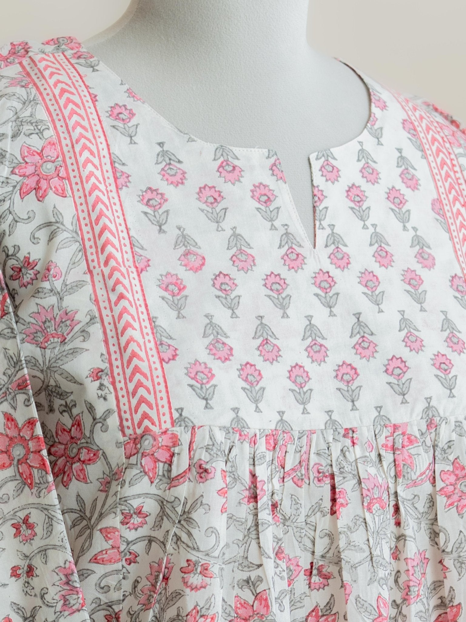Athira Cotton Block Printed A - Line Kurta - AINA