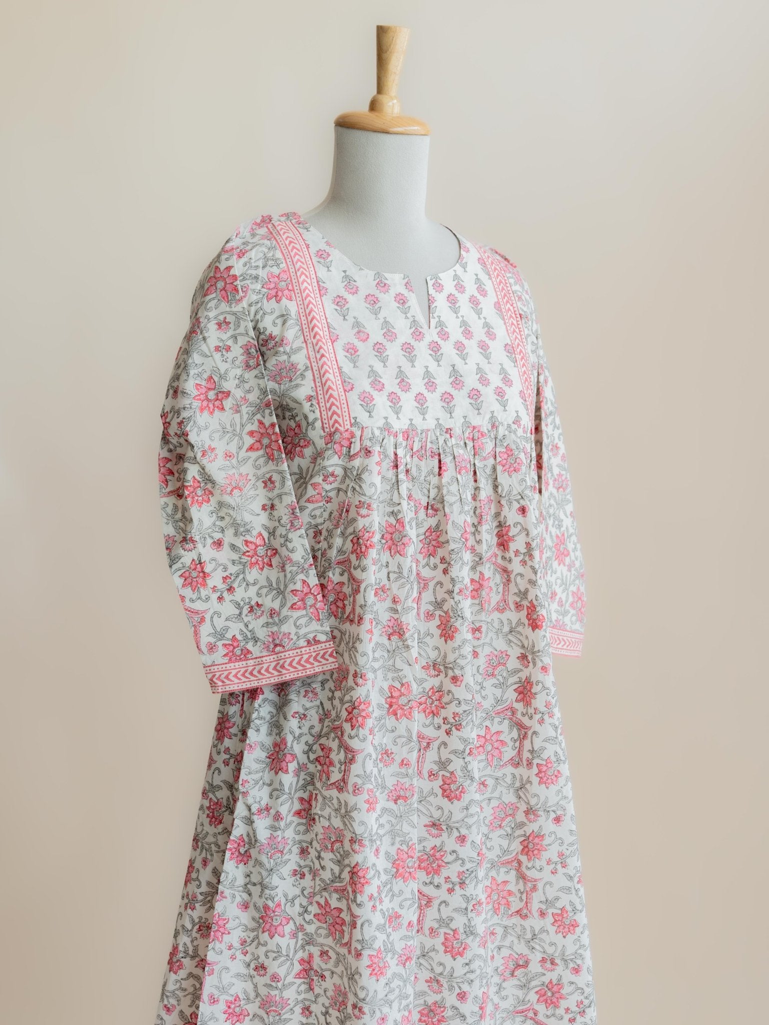 Athira Cotton Block Printed A - Line Kurta - AINA