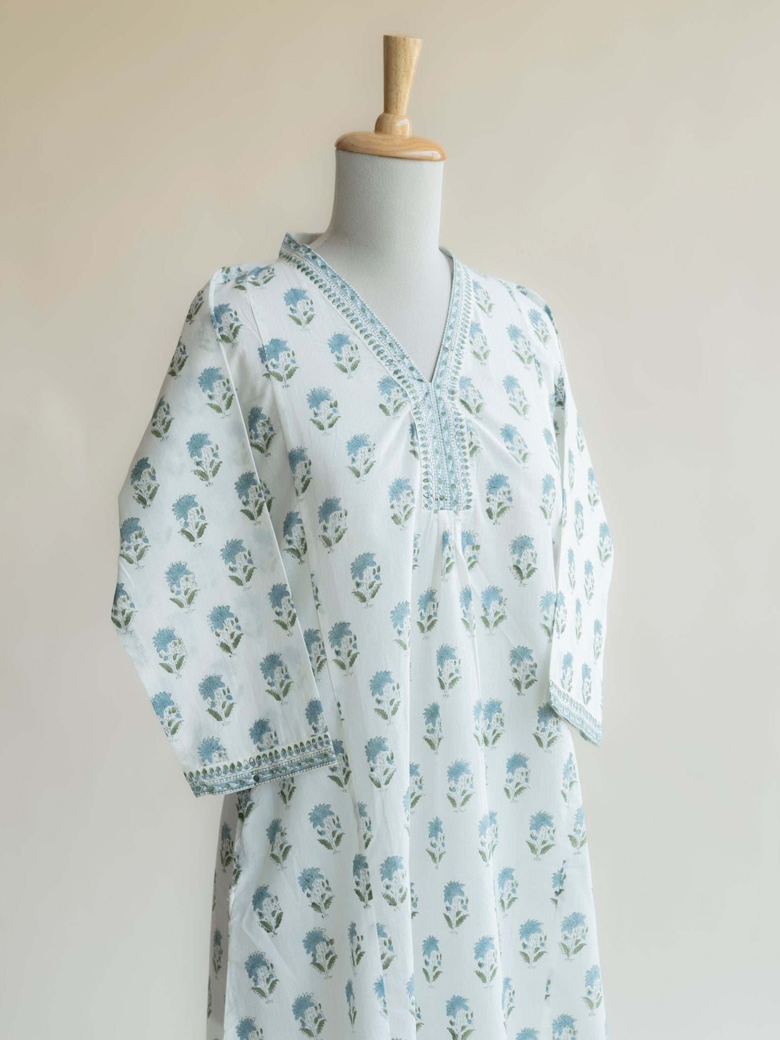 Avani Cotton Block Printed A - Line Kurta - AINA