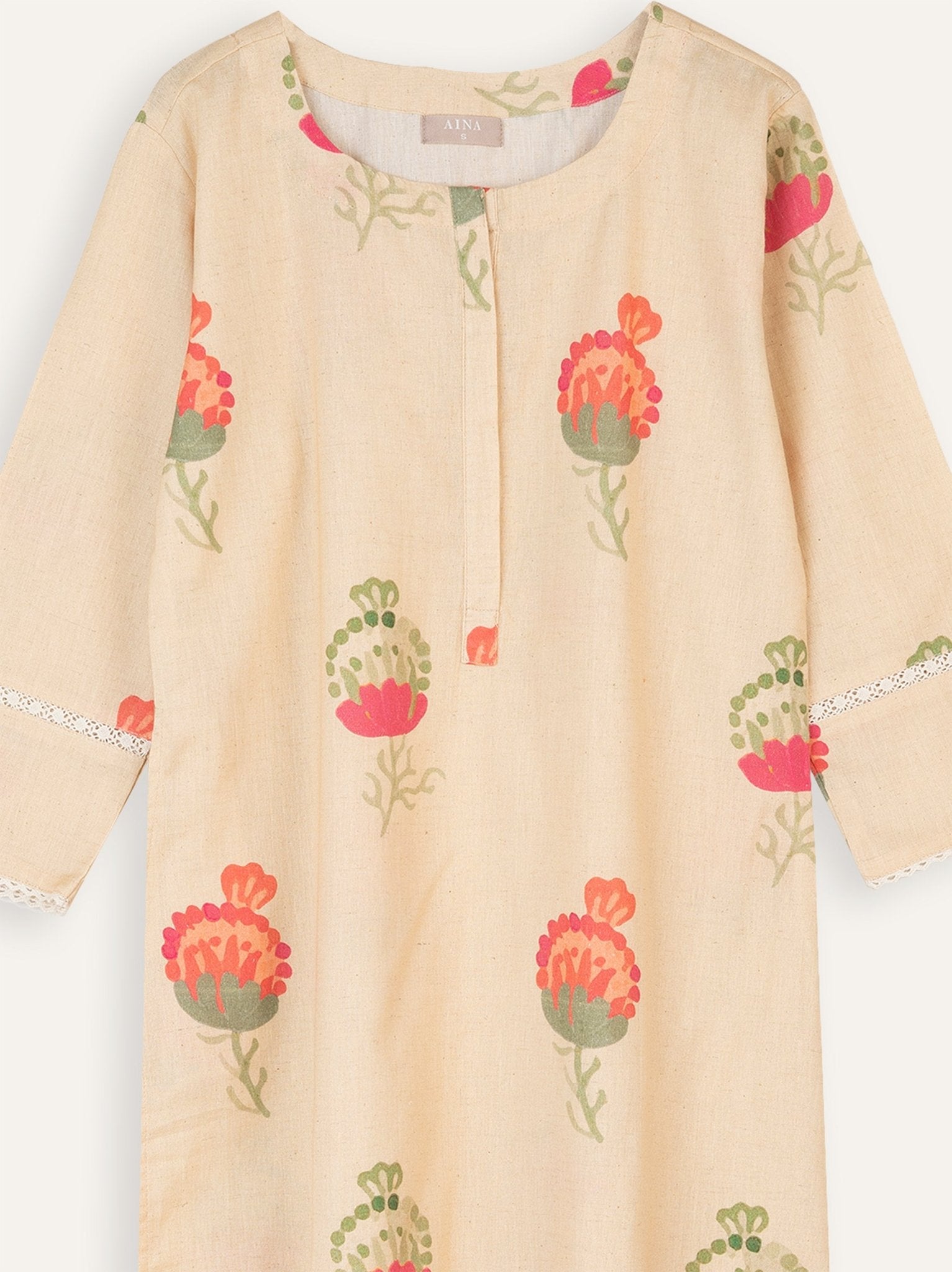 Ayushi Cotton Handloom Straight Kurta - AINA