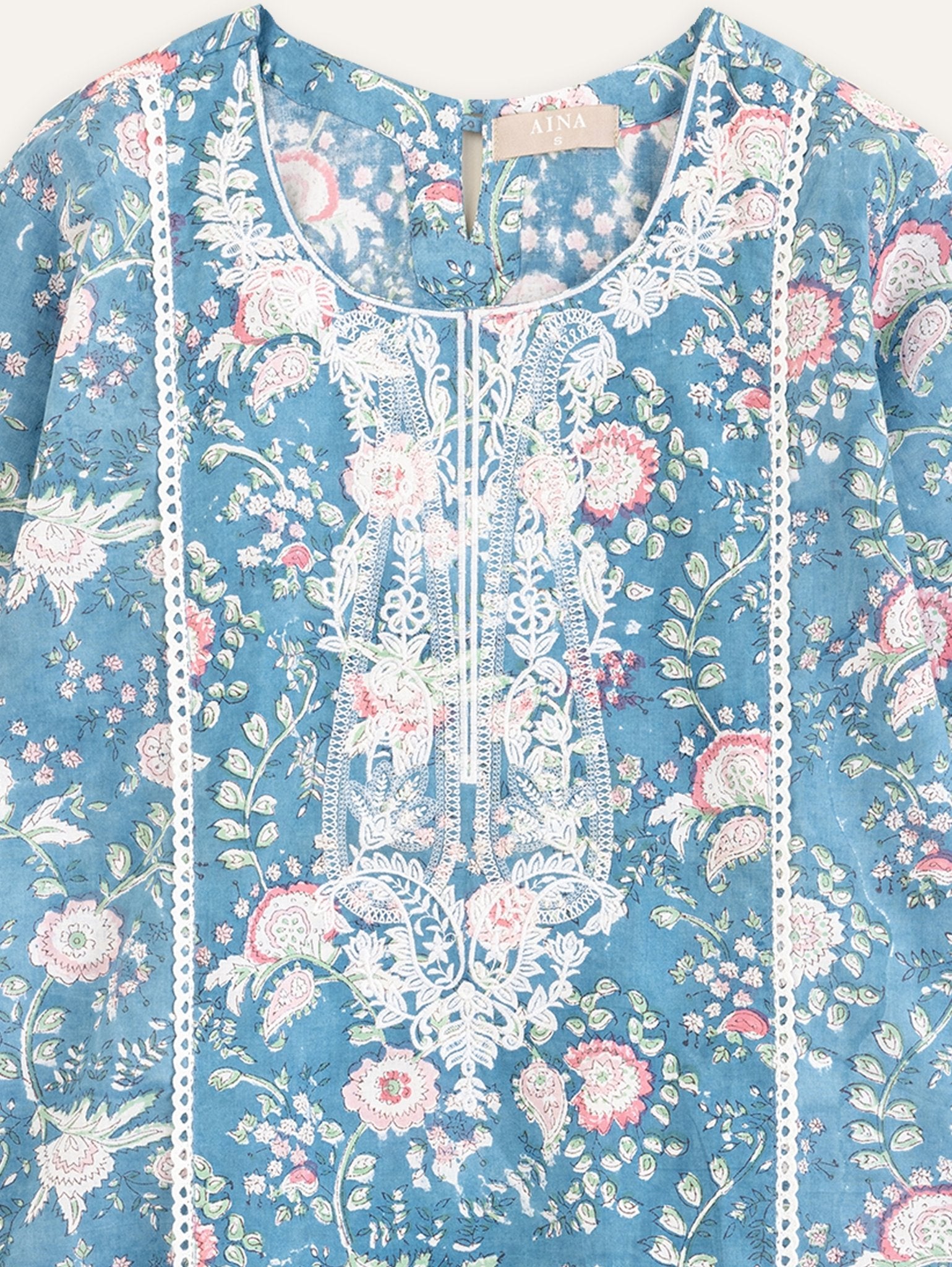 Azra Cotton Embroidered Block Printed Straight Kurta - AINA