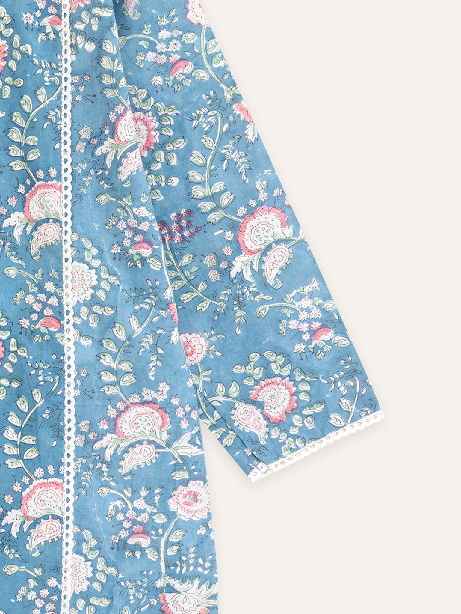 Azra Cotton Embroidered Block Printed Straight Kurta - AINA