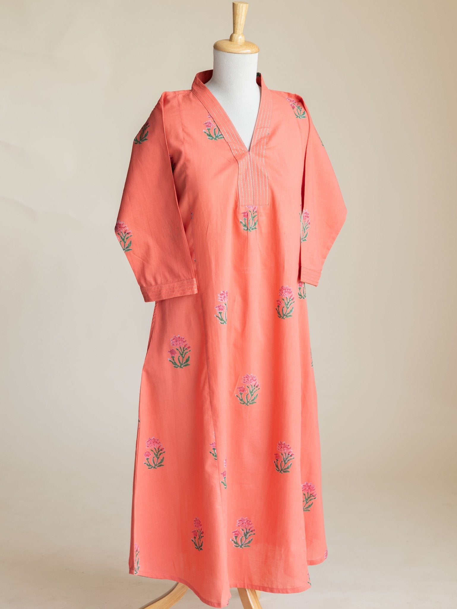 Baani Cotton Block Printed A-Line Kurta - AINA