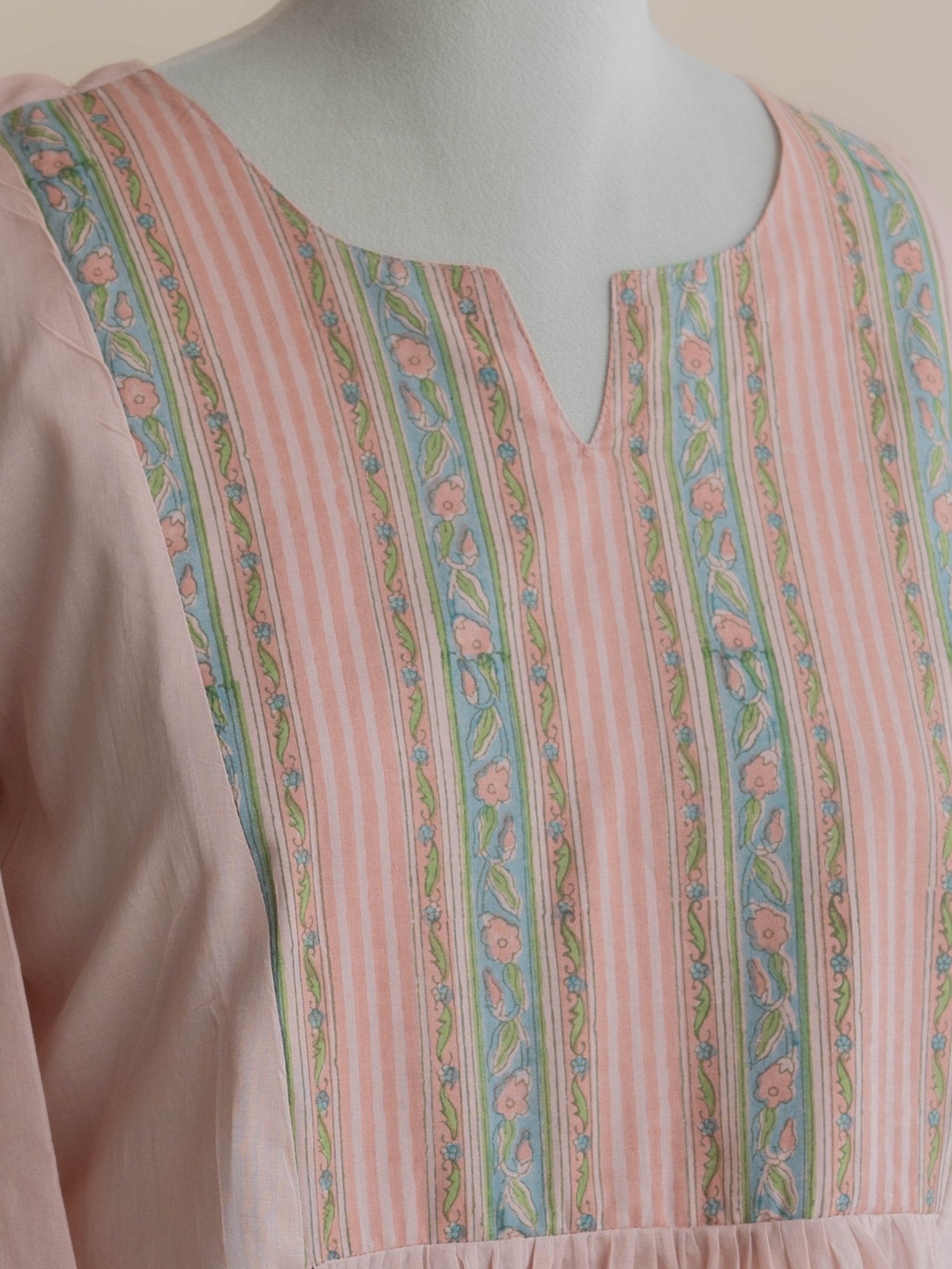 Badriya Cotton Block Printed A - line Kurta - AINA