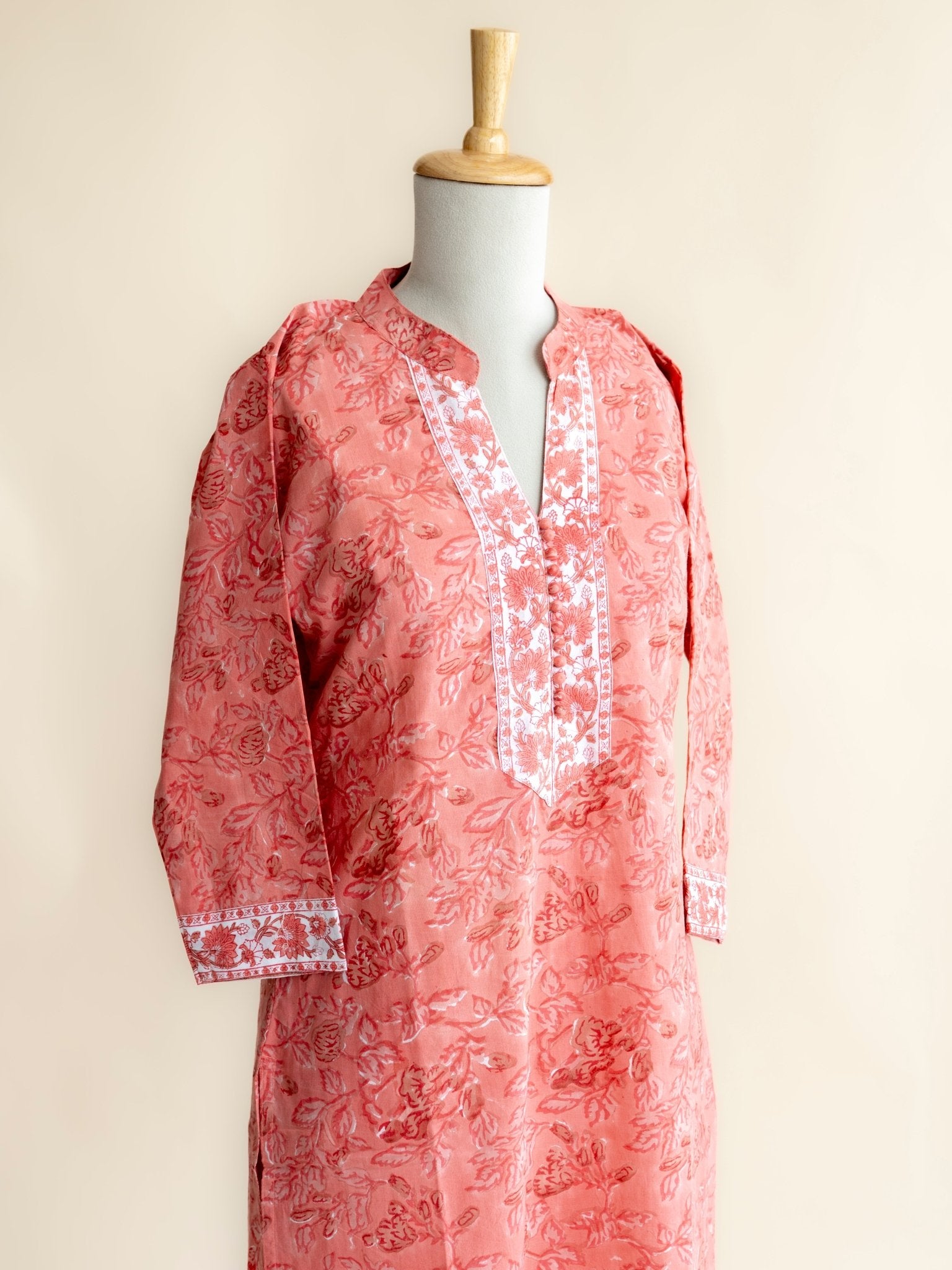 Bina Cotton Block Printed Straight Kurta - AINA