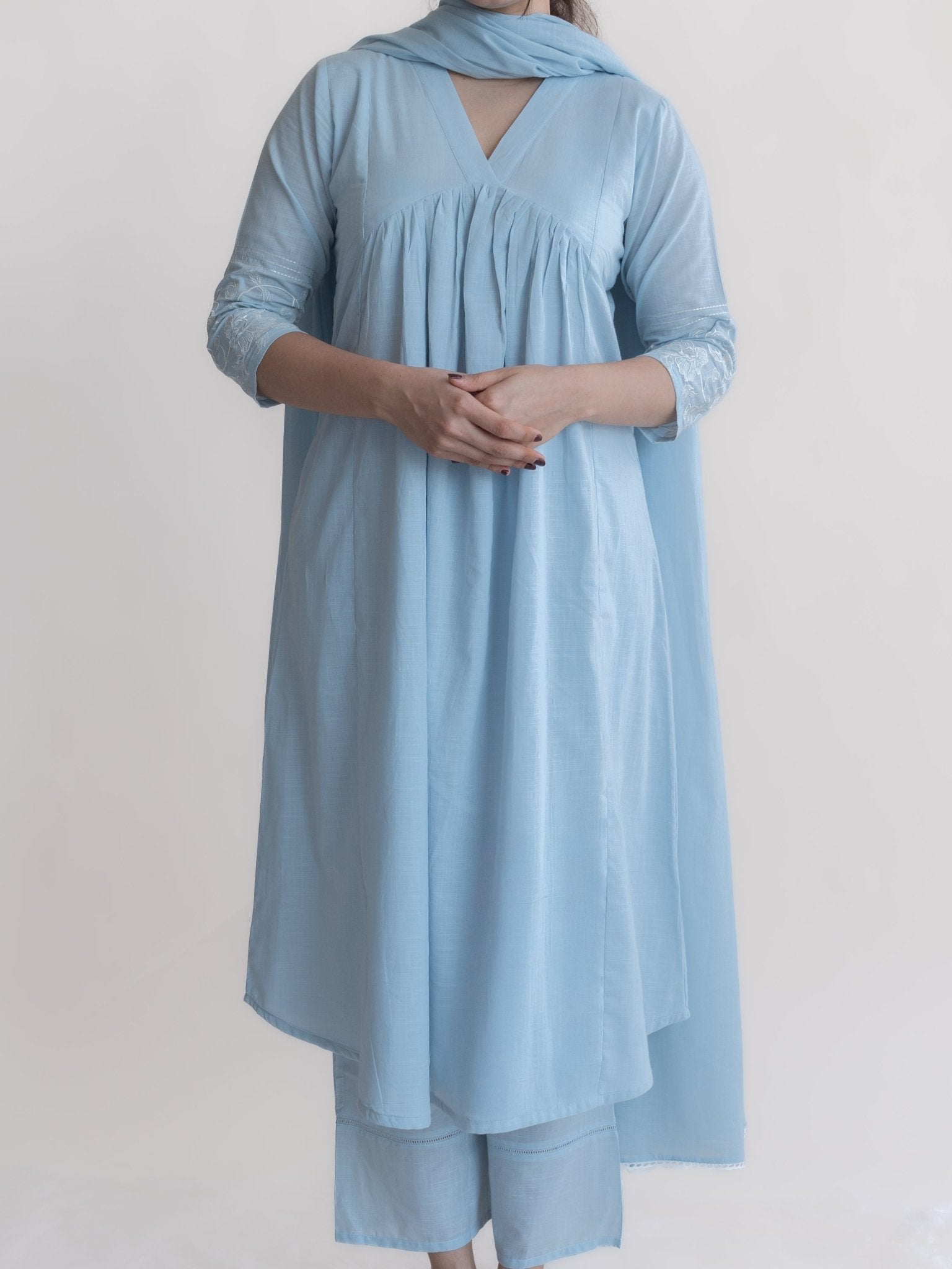 Bunah Cotton Embroidered A - Line Suit Set - AINA