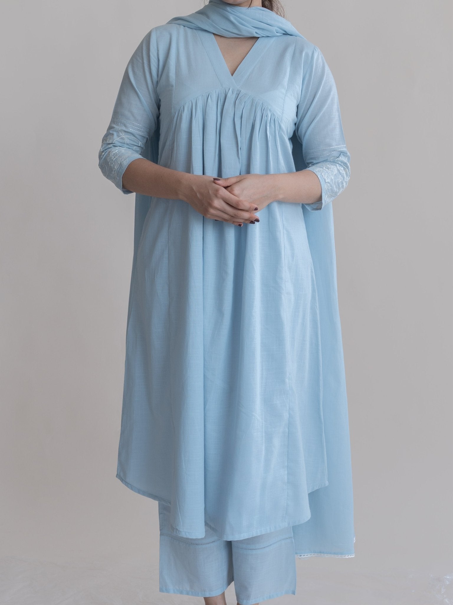 Bunah Cotton Embroidered A - Line Suit Set - AINA