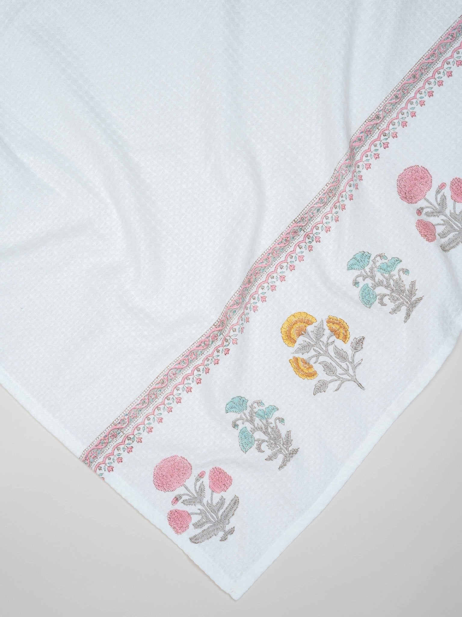 Cotton Block Printed Honeycomb Bath Towel - AINA