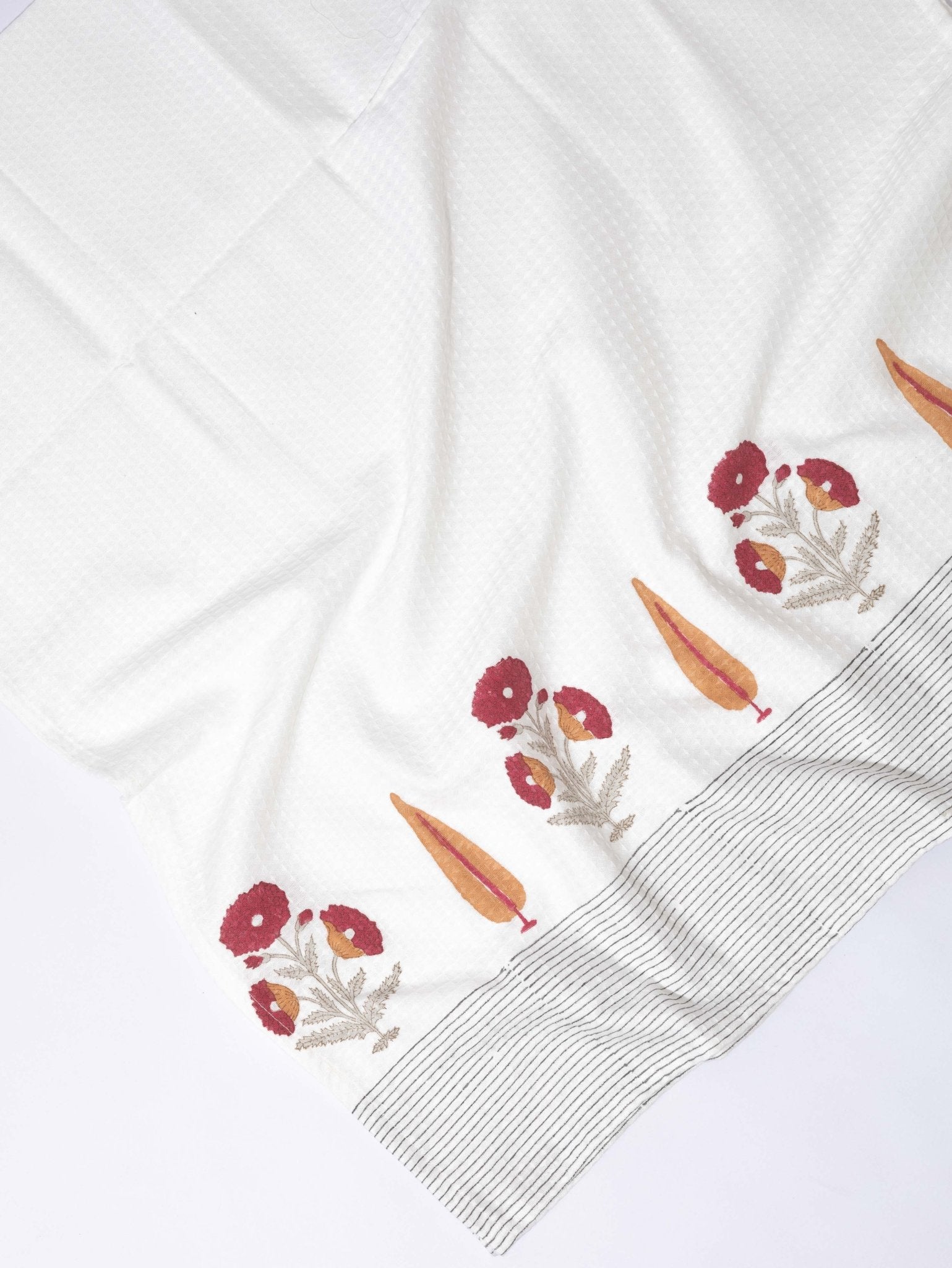 Cotton Block Printed Honeycomb Bath Towel - AINA