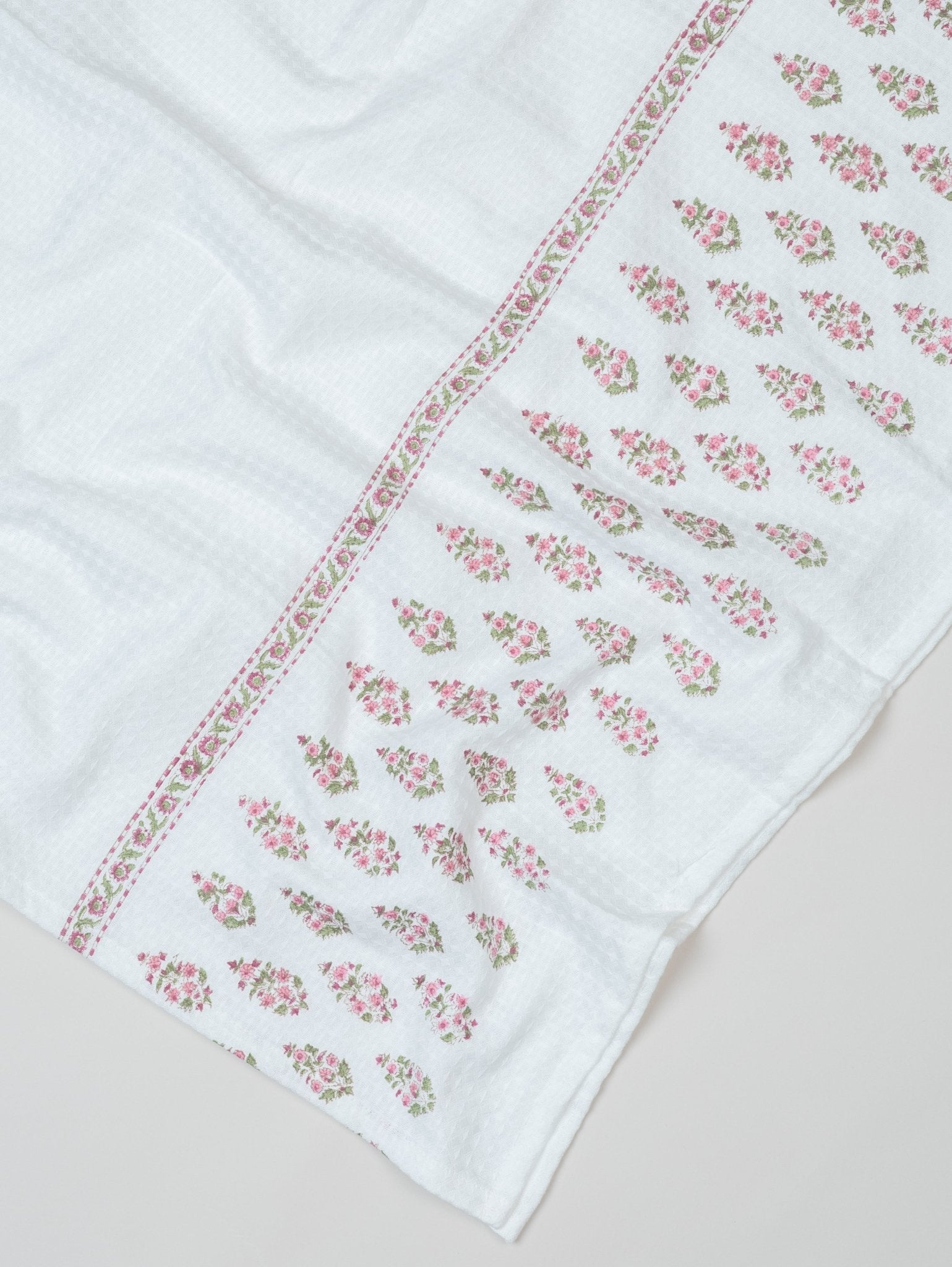 Cotton Block Printed Honeycomb Bath Towel - AINA