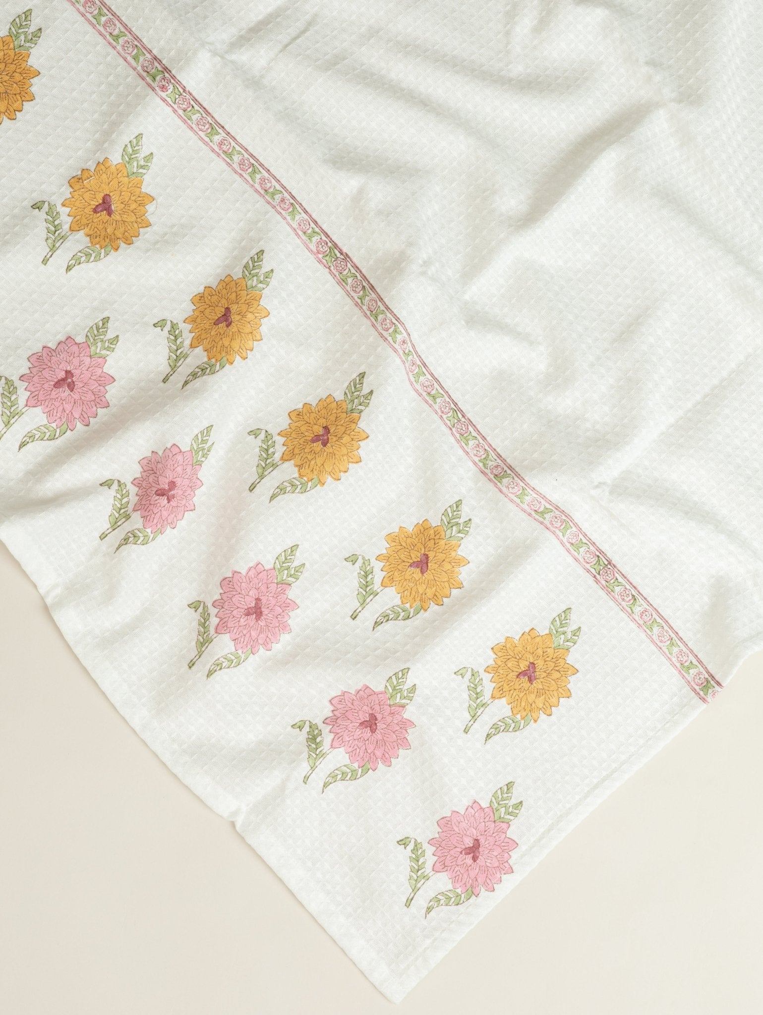 Cotton Block Printed Honeycomb Bath Towel - AINA