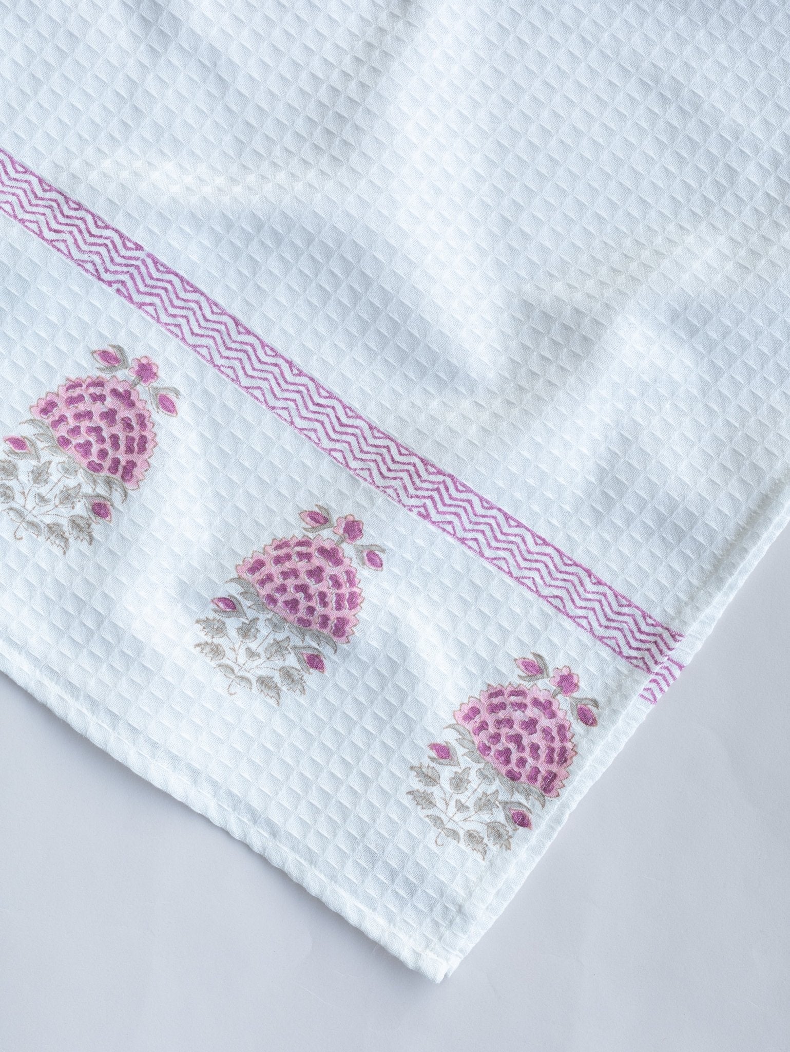 Cotton Block Printed Honeycomb Bath Towel - AINA