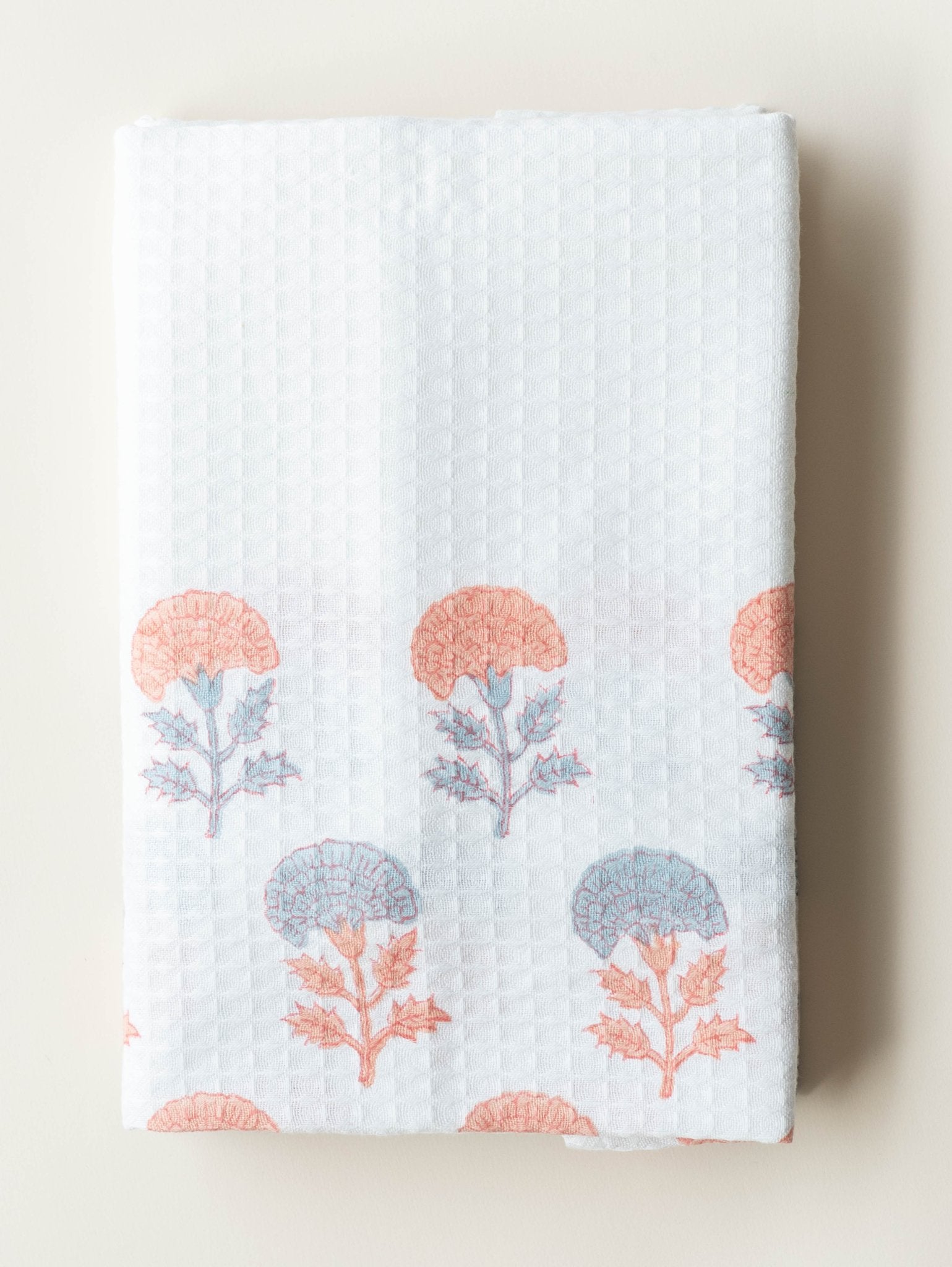 Cotton Block Printed Honeycomb Bath Towel - AINA