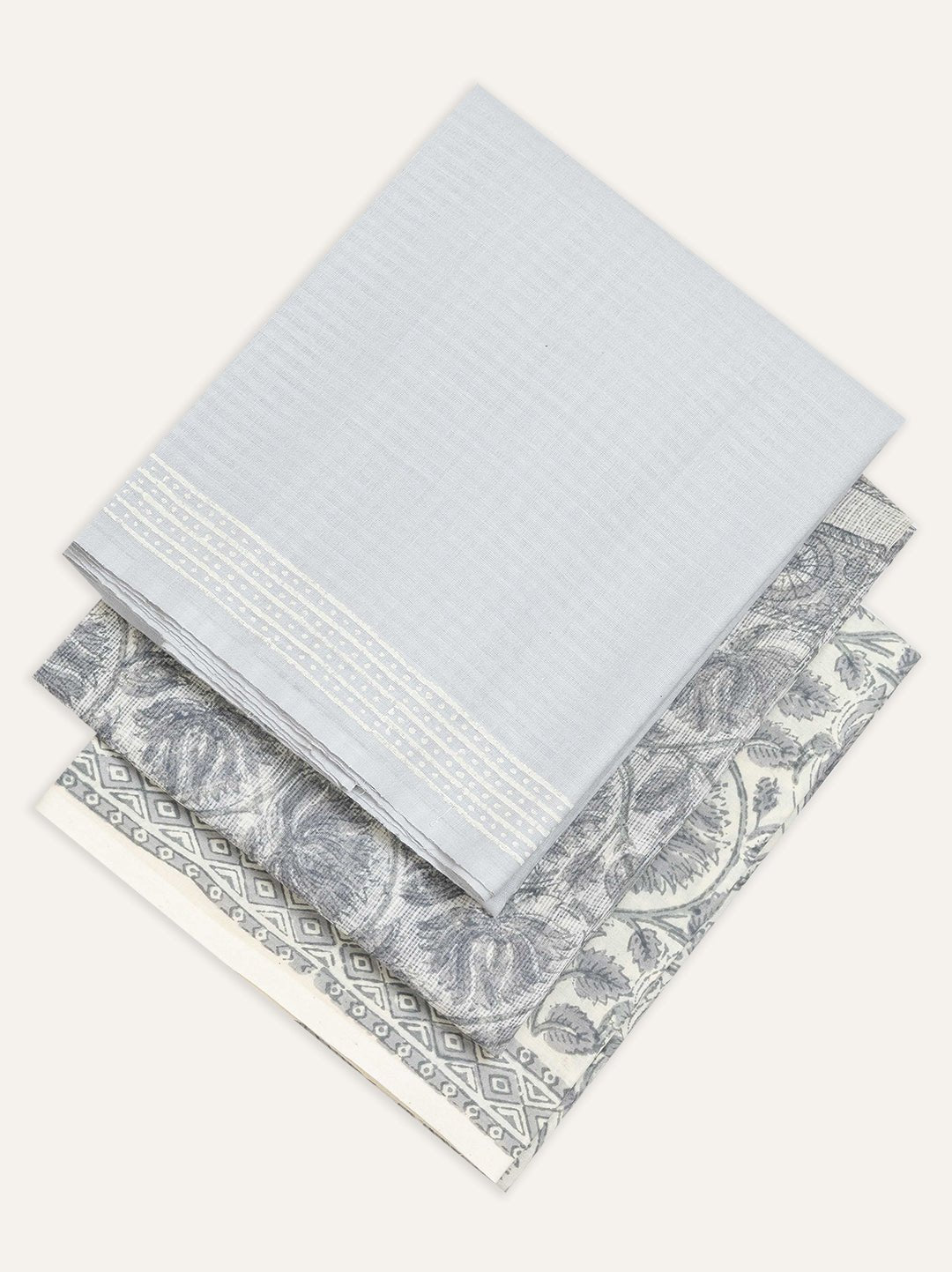 Cotton Block Printed Unstitched Suit Set - 3 Piece - AINA