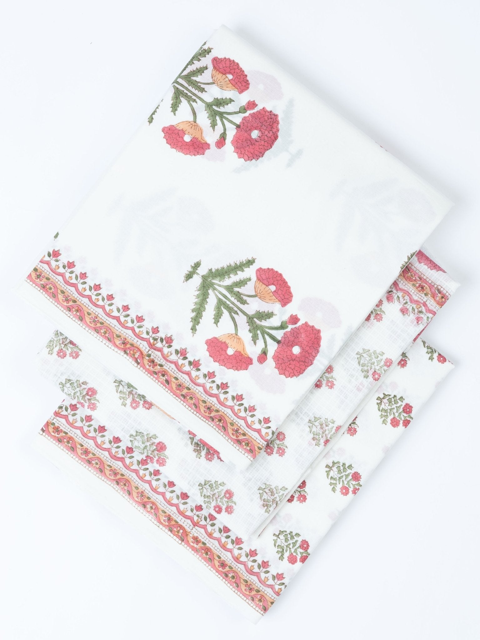 Cotton Block Printed Unstitched Suit Set - 3 Piece - AINA