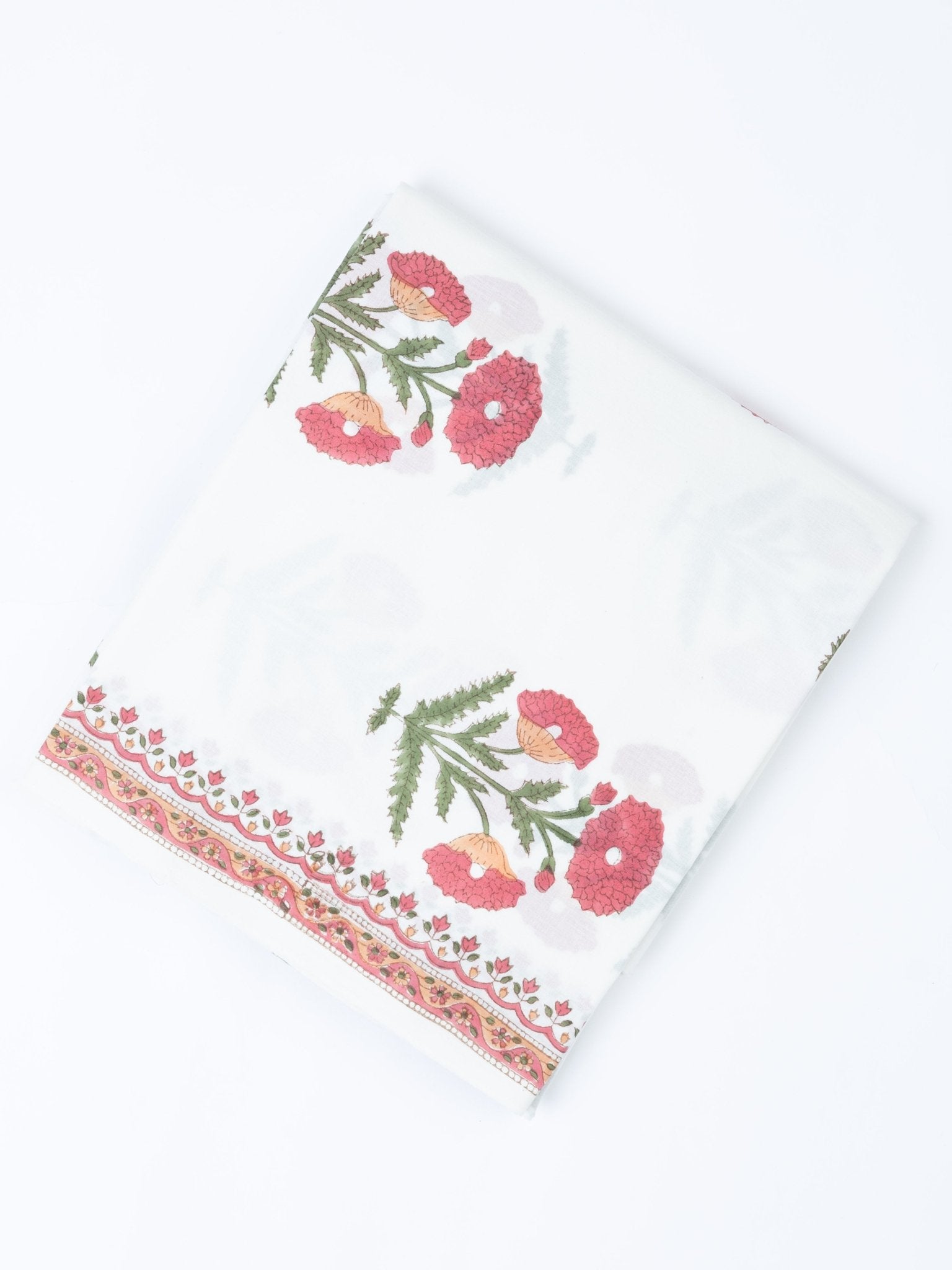 Cotton Block Printed Unstitched Suit Set - 3 Piece - AINA