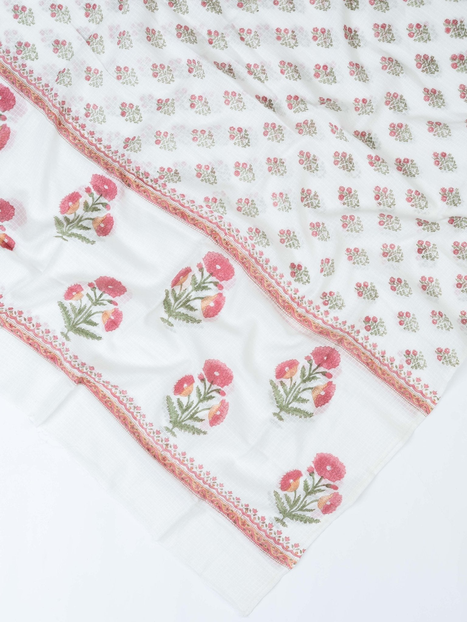Cotton Block Printed Unstitched Suit Set - 3 Piece - AINA