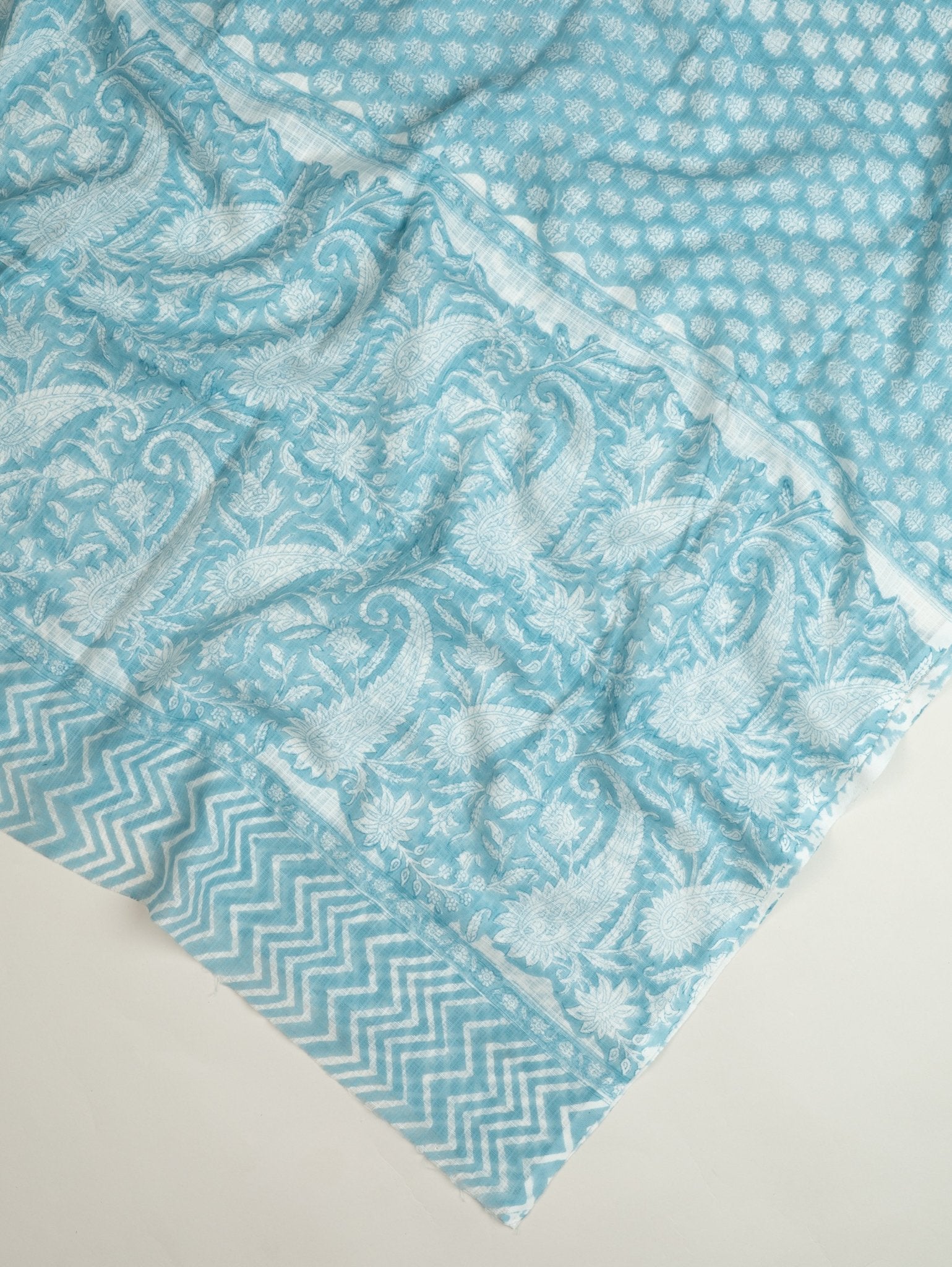 Cotton Block Printed Unstitched Suit Set - 3 Piece - AINA