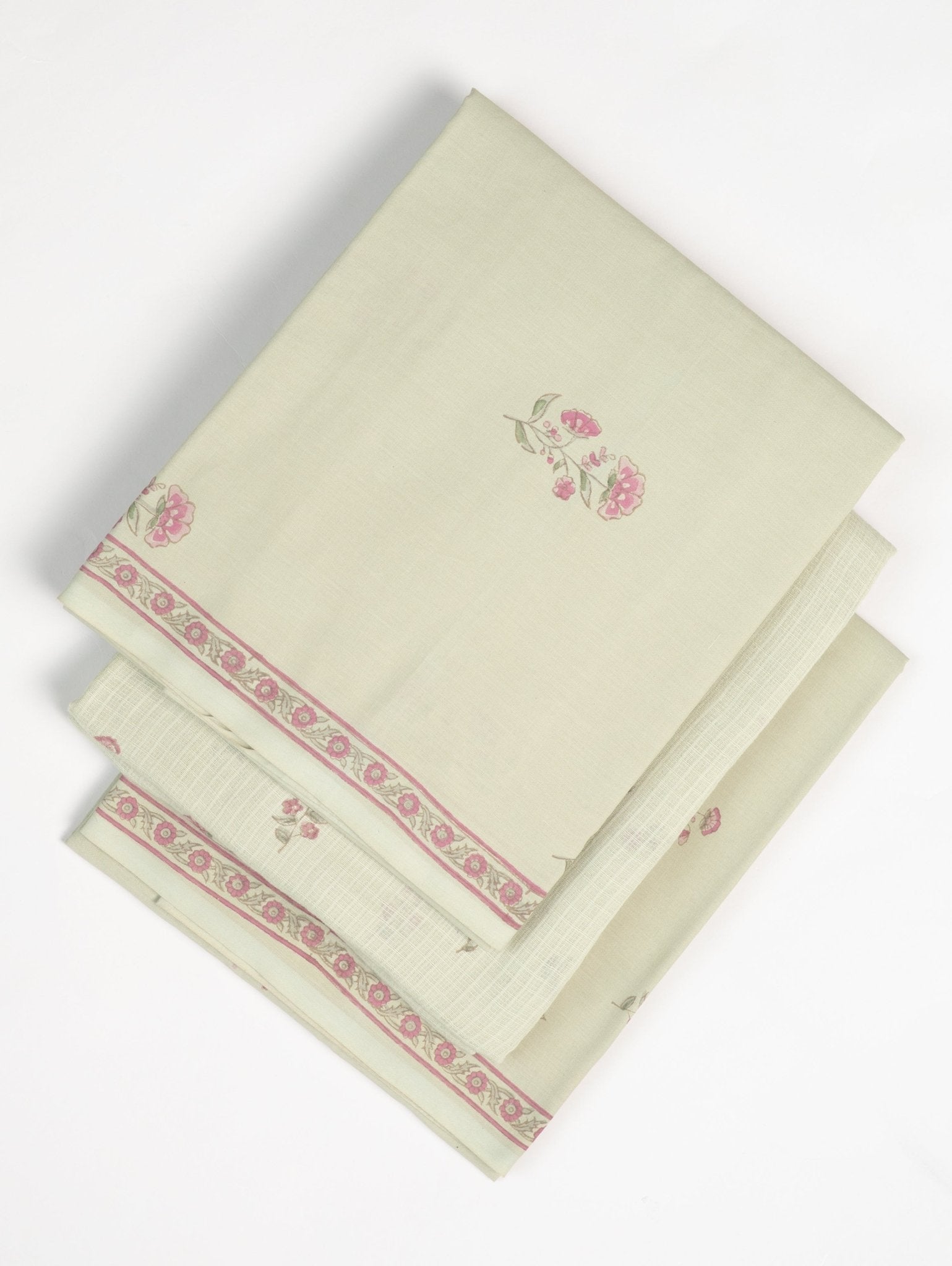 Cotton Block Printed Unstitched Suit Set - 3 Piece - AINA